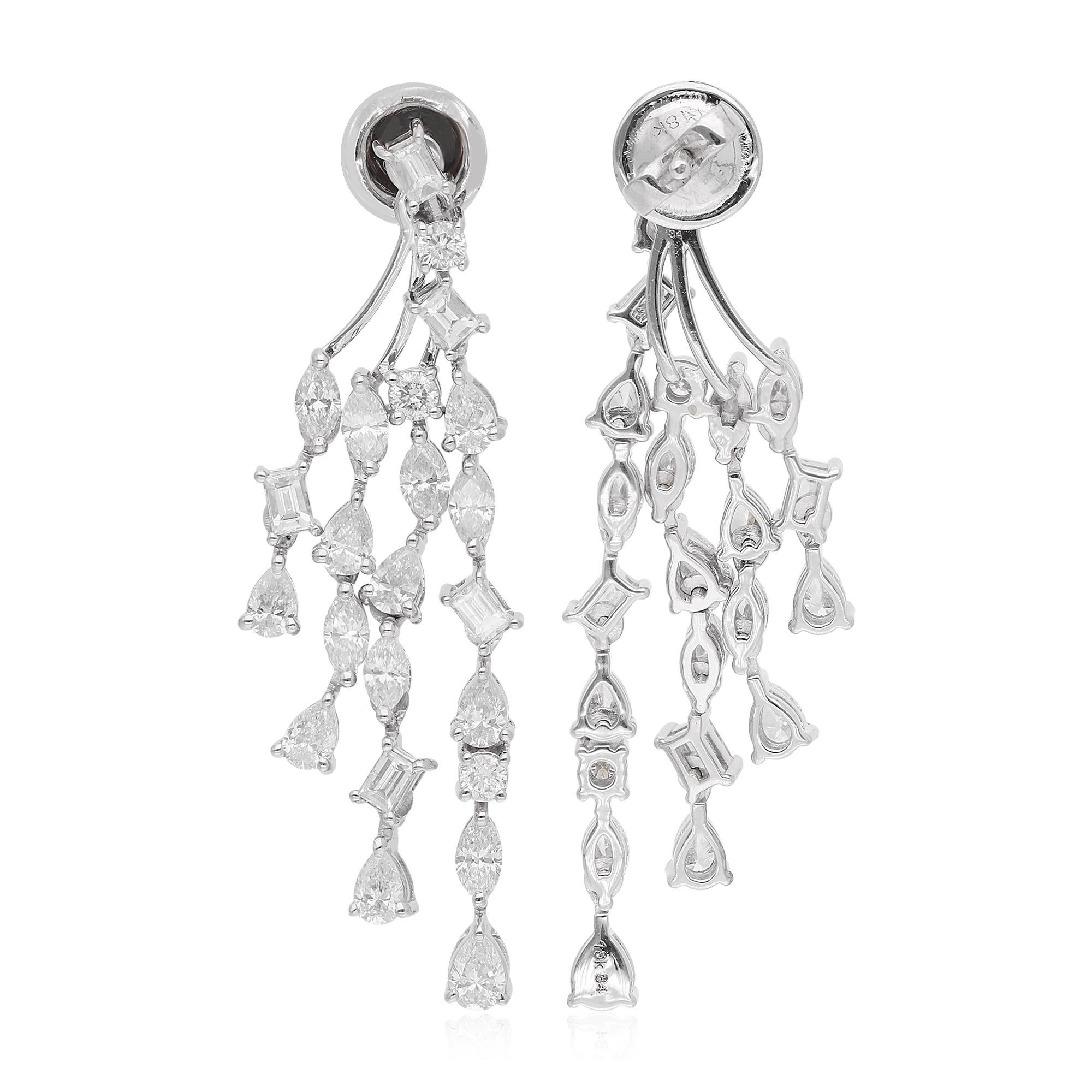 Multi Cut SI/H 3.77Ct Natural Diamond Jacket Earrings Fine 14k White Gold In New Condition For Sale In Diera, Dubai