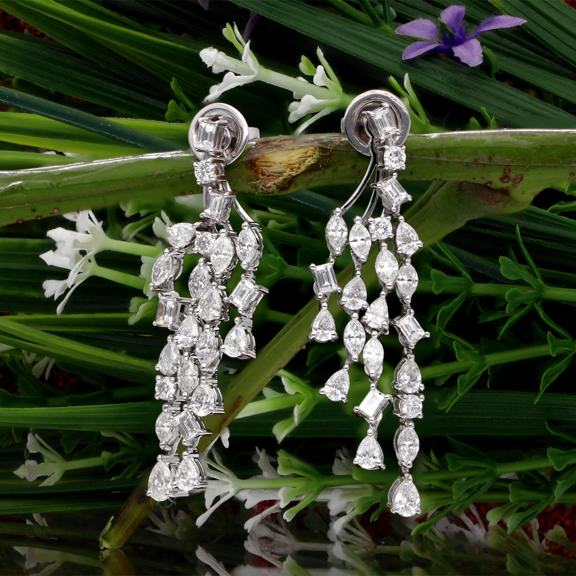 Multi Cut SI/H 3.77Ct Natural Diamond Jacket Earrings Fine 14k White Gold For Sale 1