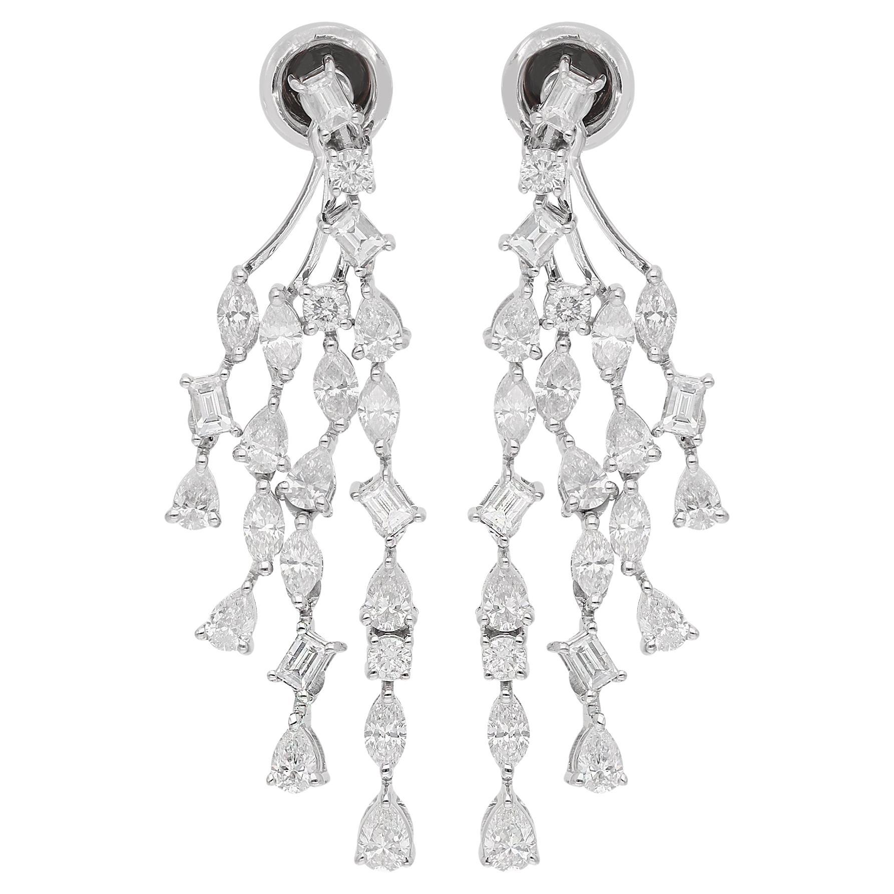 Multi Cut SI/H 3.77Ct Natural Diamond Jacket Earrings for Bridal 18k White Gold (boucles d
oreilles en or blanc 18k)