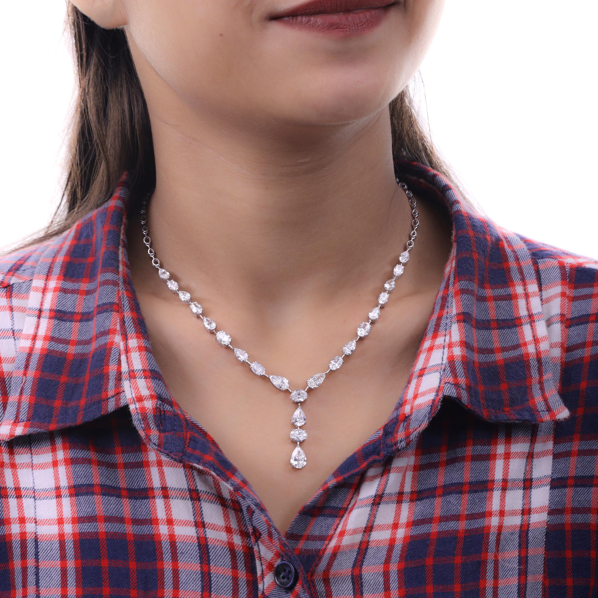 Multi Cut SI/H Natural Diamond Y- Drop Wedding Necklace 14k Solid White Gold
This necklace features a breathtaking cascade of natural white diamonds meticulously set to create a graceful V-shape and a dramatic drop. Diamonds are a universal symbol