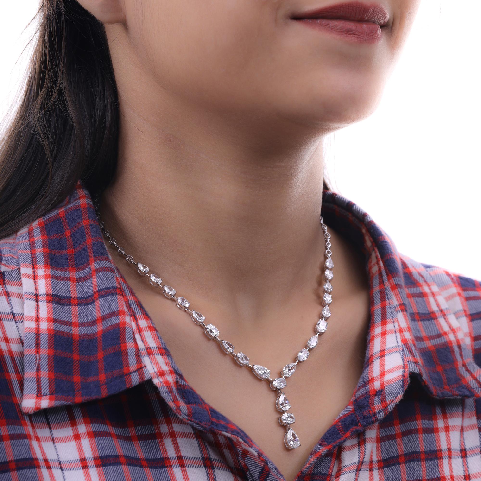 Mixed Cut Multi Cut SI/H Natural Diamond Y- Drop Wedding Necklace 14k Solid White Gold For Sale