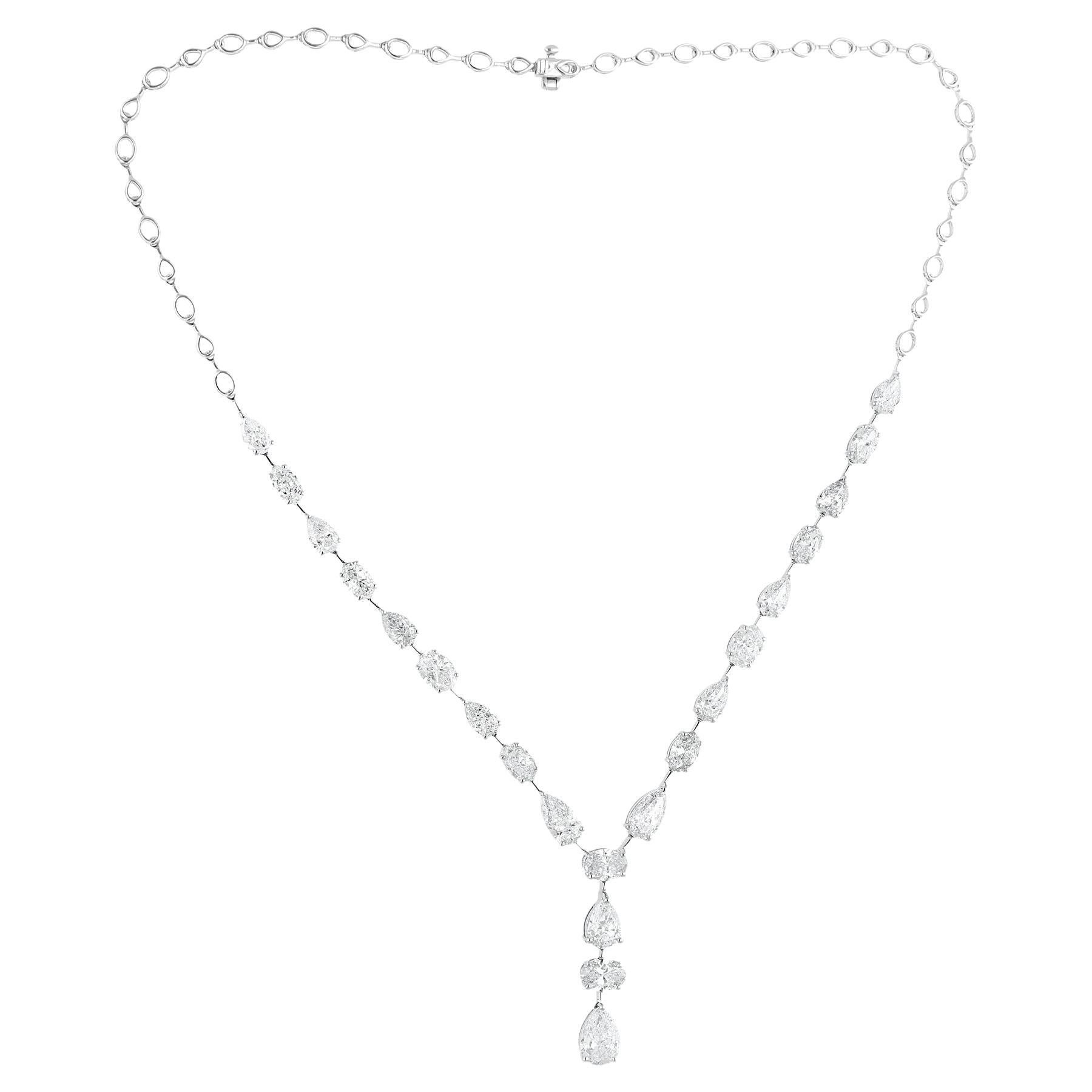 Collana nuziale a Y con diamanti naturali SI/H a taglio multiplo in oro bianco massiccio 18 carati