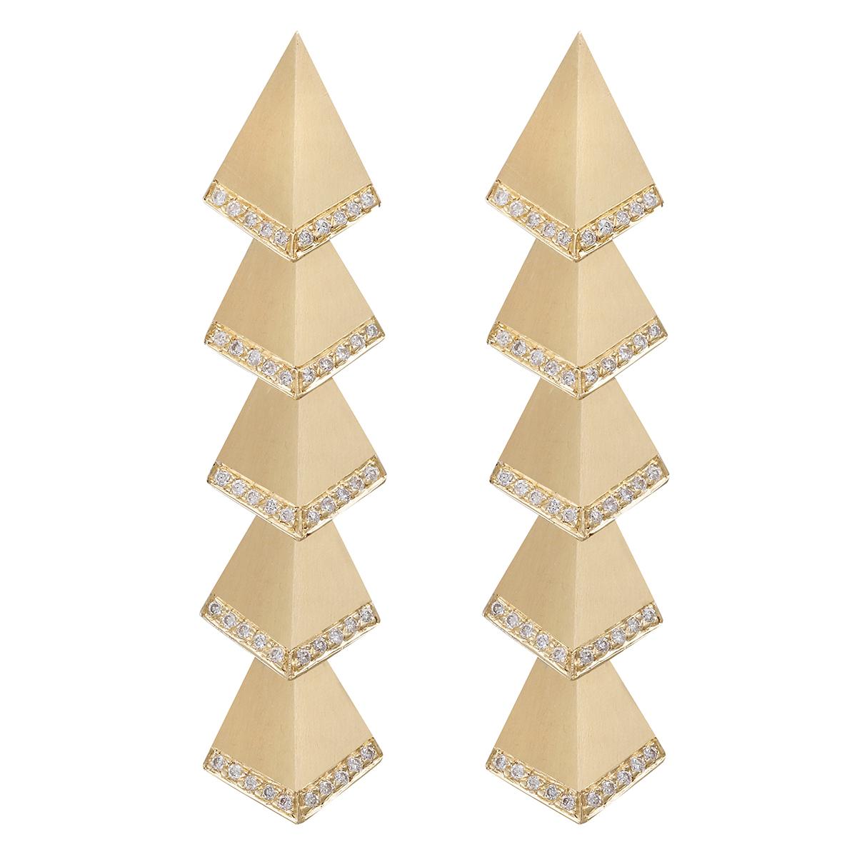 Ileana Makri 18 karat Gold, Satin-finished, Multi Rombus Diamond Deco Earrings For Sale