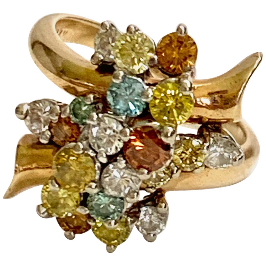 Multi Diamond 14 Karat Gold Ring - Size 7 For Sale