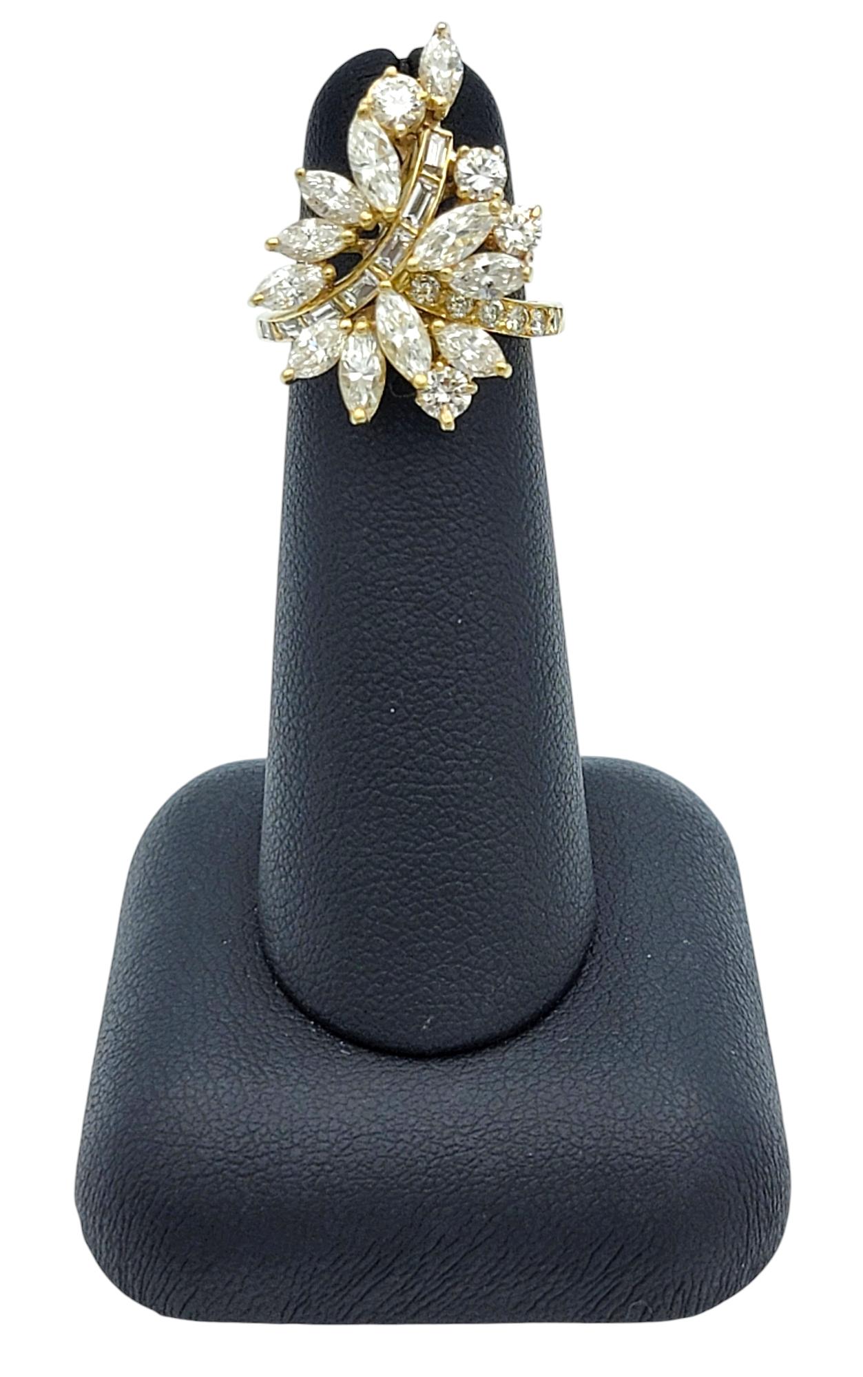 Multi-Diamond Asymmetrical Spray Cocktail Ring in Polished 18 Karat Yellow Gold For Sale 4