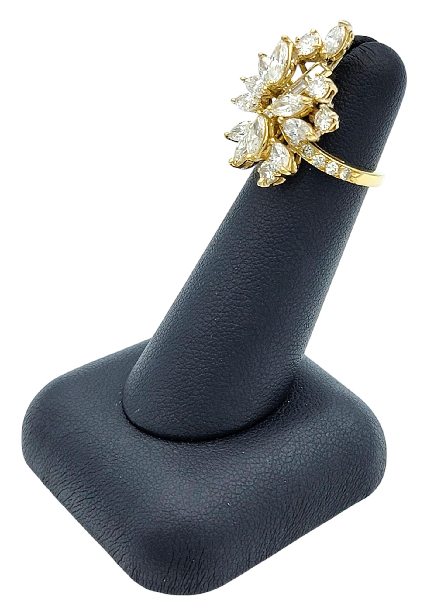 Multi-Diamond Asymmetrical Spray Cocktail Ring in Polished 18 Karat Yellow Gold For Sale 5