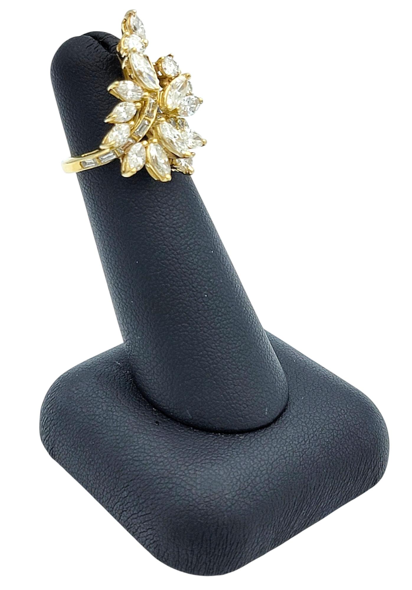 Multi-Diamond Asymmetrical Spray Cocktail Ring in Polished 18 Karat Yellow Gold For Sale 6