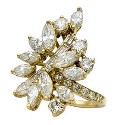 Multi-Diamond Asymmetrical Spray Cocktail Ring in Polished 18 Karat Yellow Gold