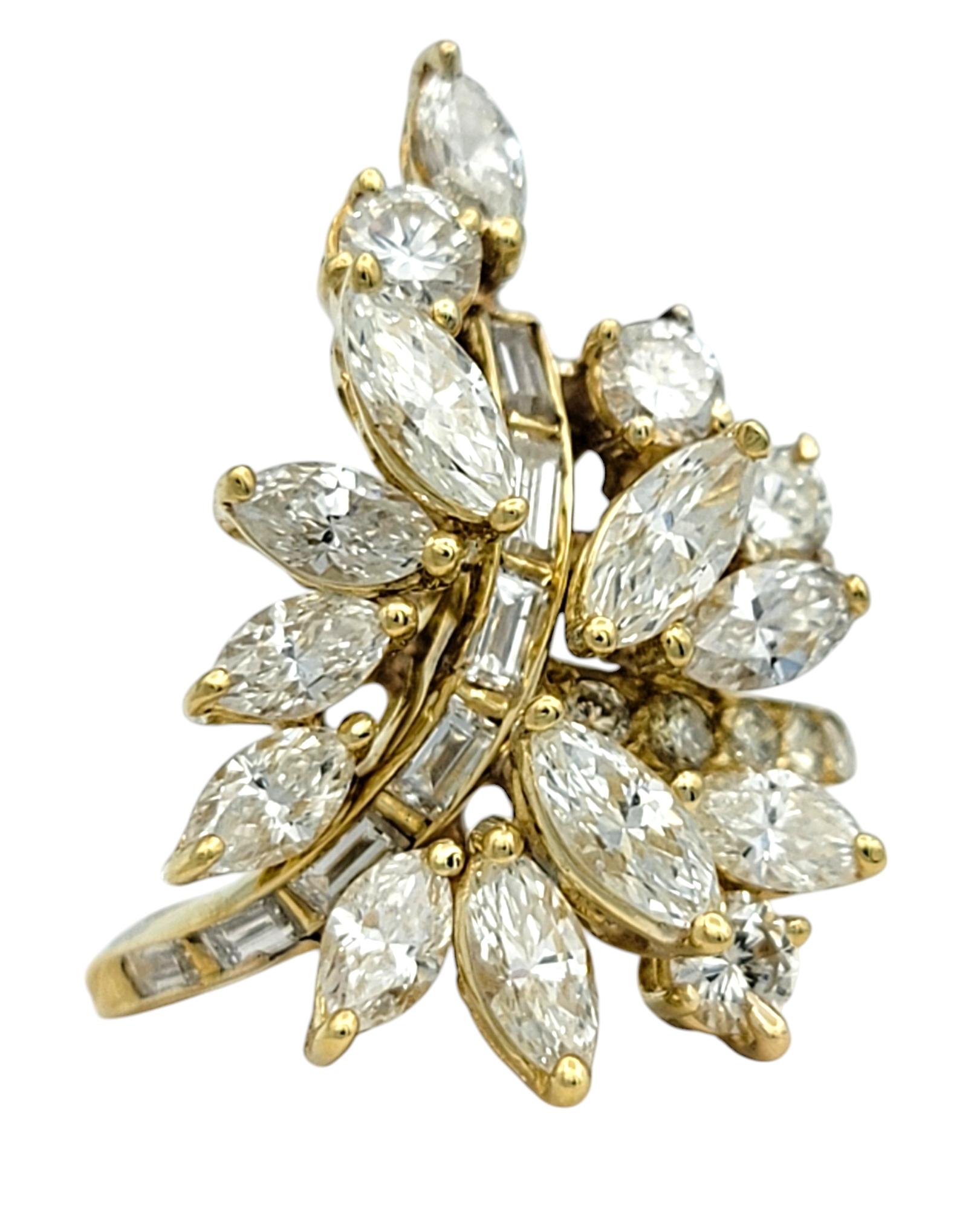 Contemporary Multi-Diamond Asymmetrical Spray Cocktail Ring in Polished 18 Karat Yellow Gold For Sale
