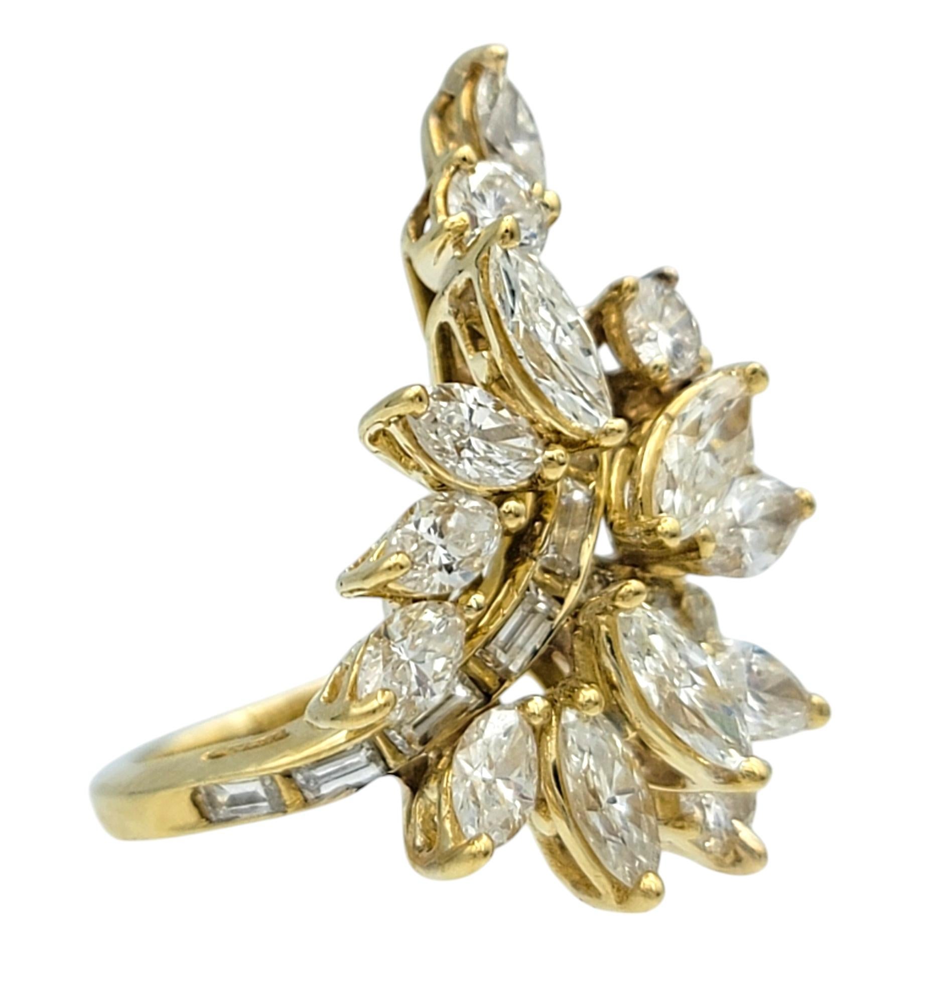 Marquise Cut Multi-Diamond Asymmetrical Spray Cocktail Ring in Polished 18 Karat Yellow Gold For Sale