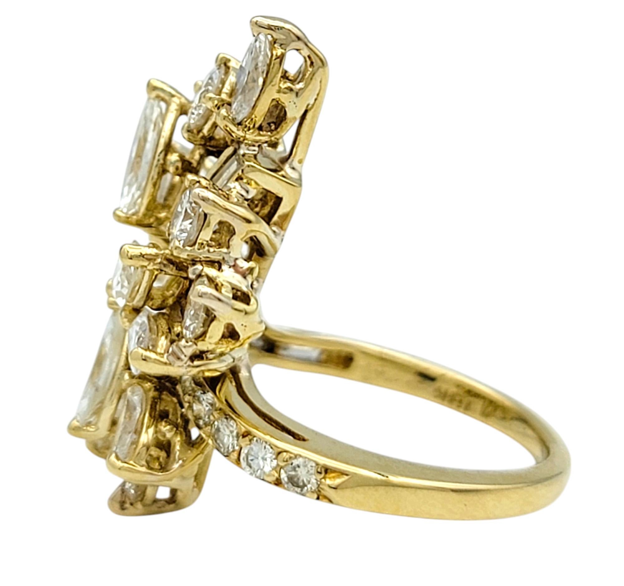 Multi-Diamond Asymmetrical Spray Cocktail Ring in Polished 18 Karat Yellow Gold In Good Condition For Sale In Scottsdale, AZ