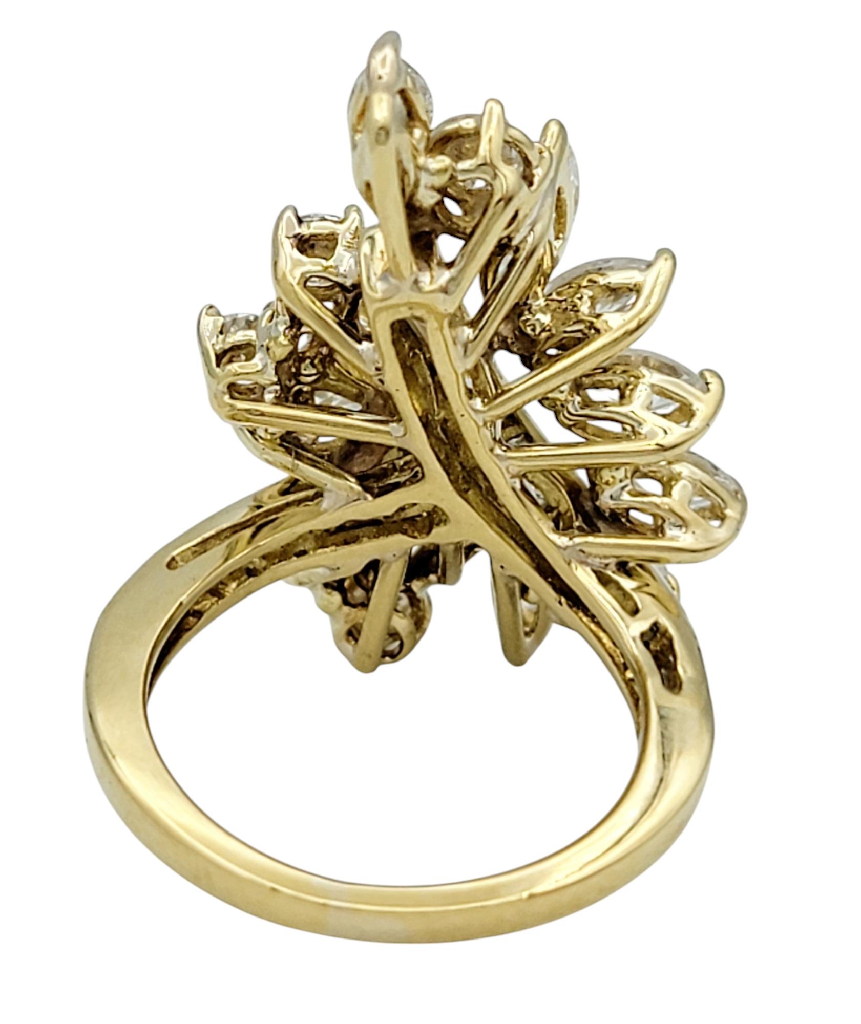 Women's Multi-Diamond Asymmetrical Spray Cocktail Ring in Polished 18 Karat Yellow Gold For Sale