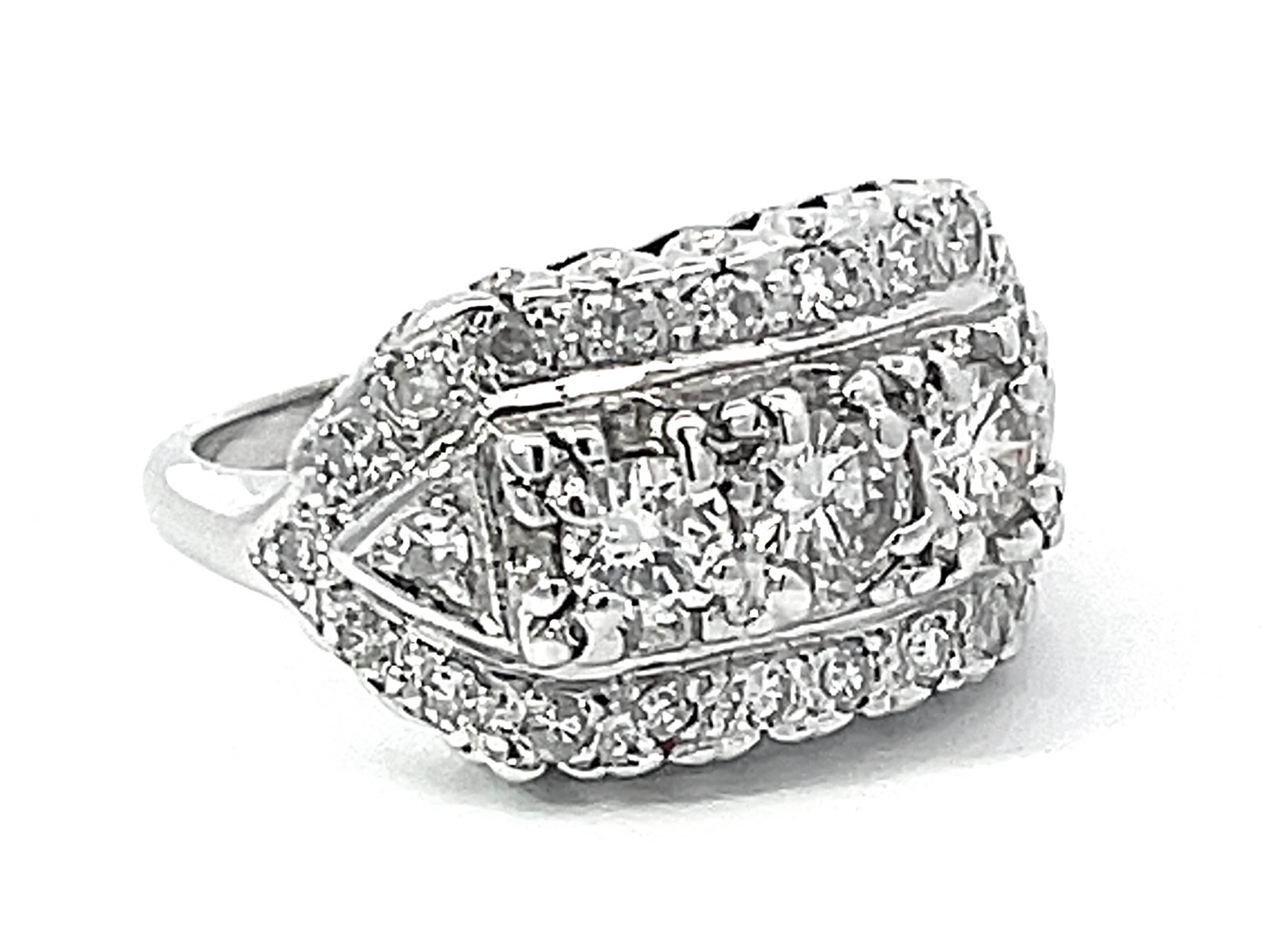 Modern Multi Diamond Band Ring in 14k White Gold For Sale