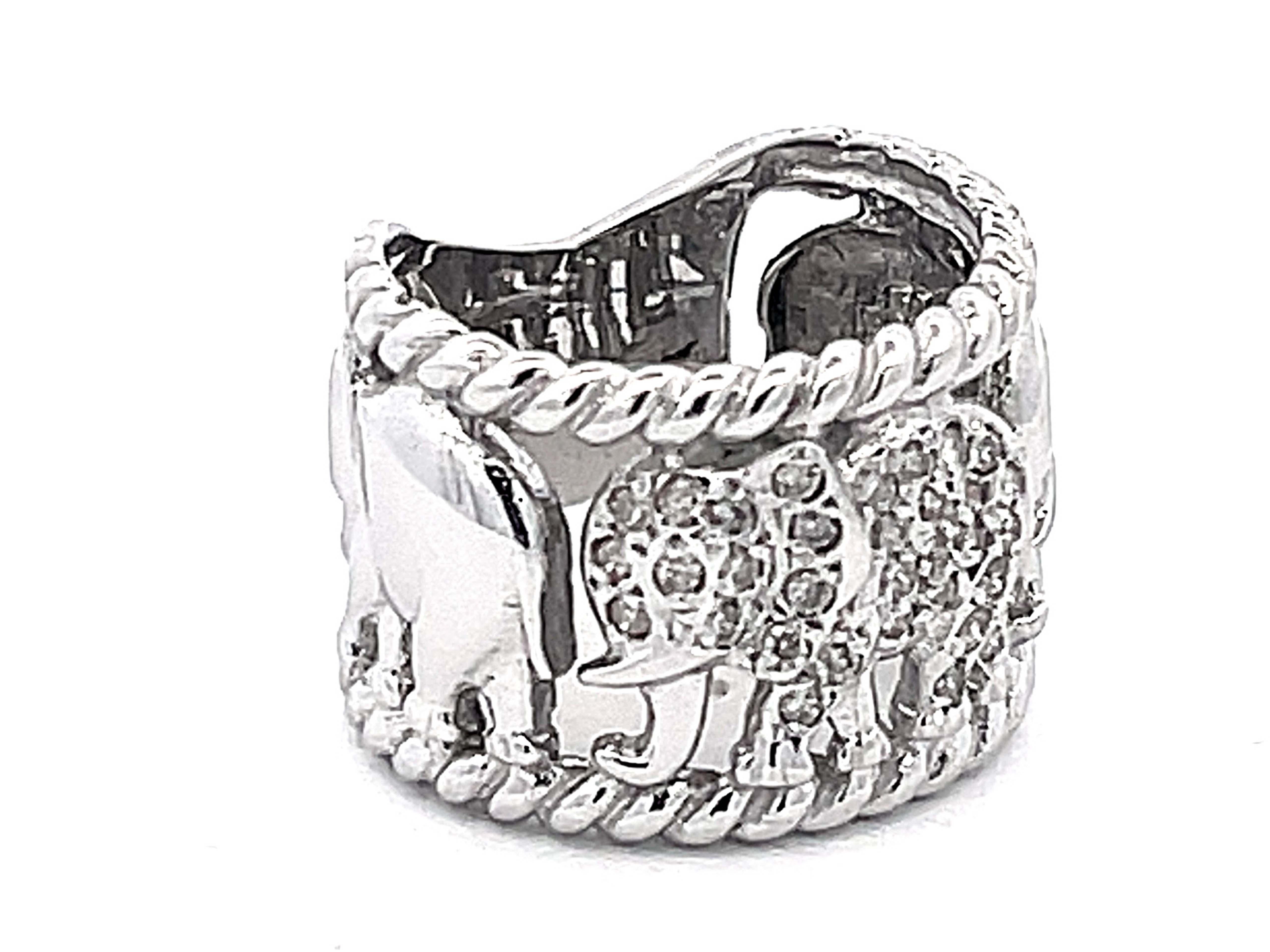 Modern Multi Diamond Band Ring in 14k White Gold For Sale