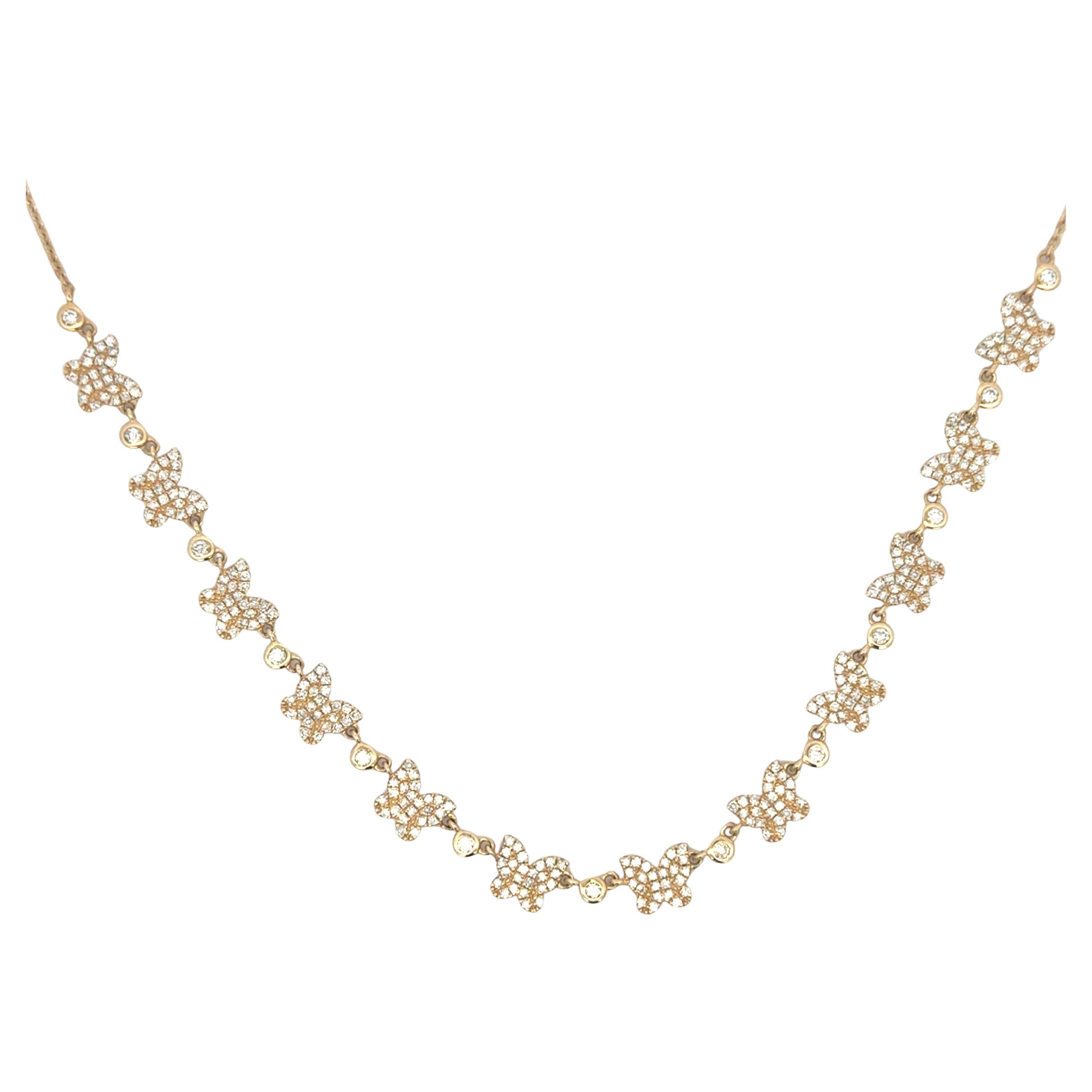 Mehr Diamant-Schmetterlingsglieder-Halskette 1,16 Karat 14KT Gelbgold Verstellbar (Zeitgenössisch) im Angebot
