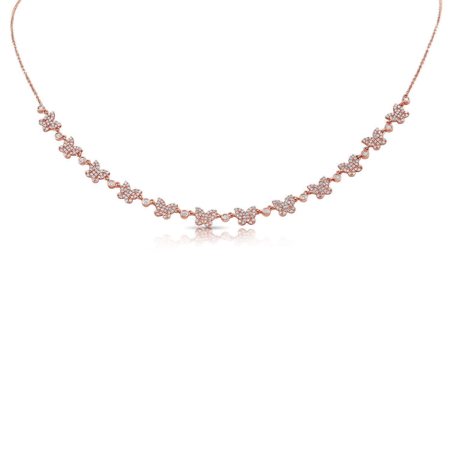 Mehr Diamant-Schmetterlingsglieder-Halskette 1,16 Karat 14KT Gelbgold Verstellbar im Zustand „Neu“ im Angebot in New York, NY