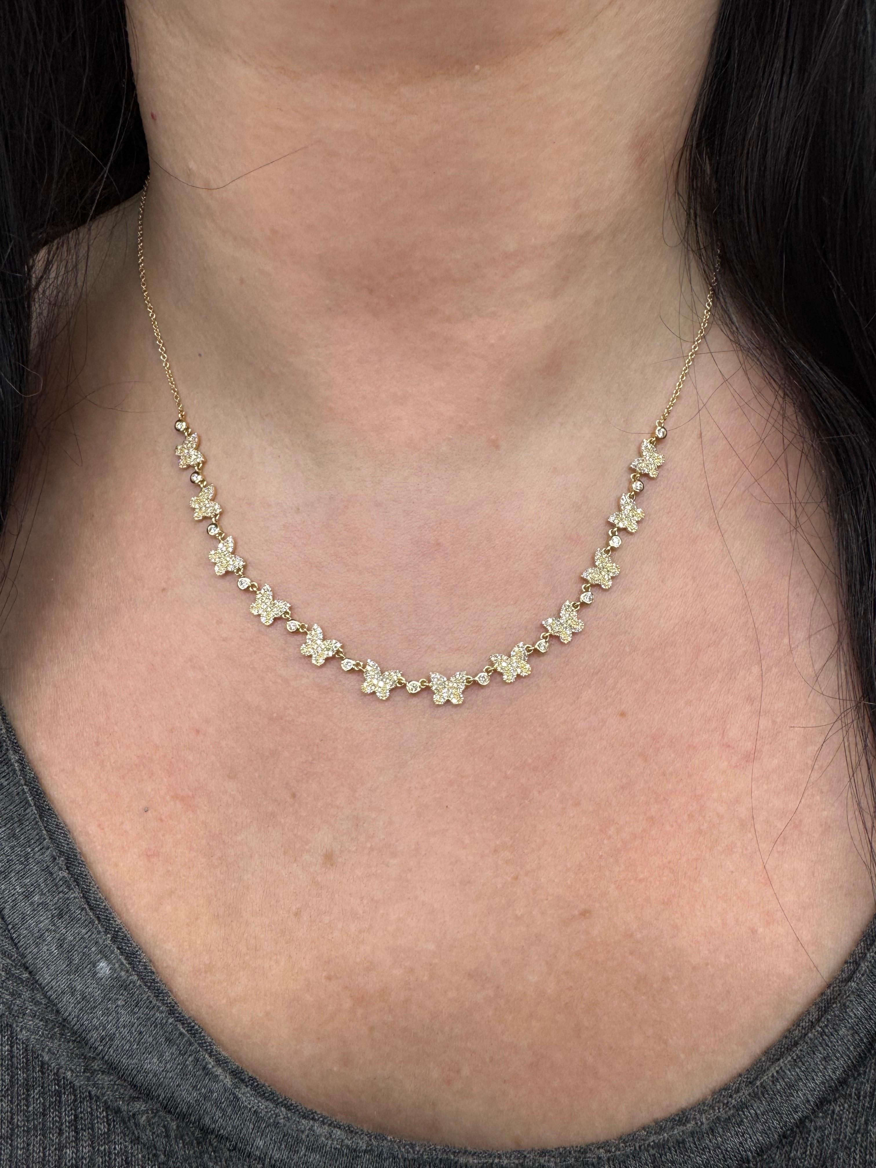 Mehr Diamant-Schmetterlingsglieder-Halskette 1,16 Karat 14KT Gelbgold Verstellbar Damen im Angebot