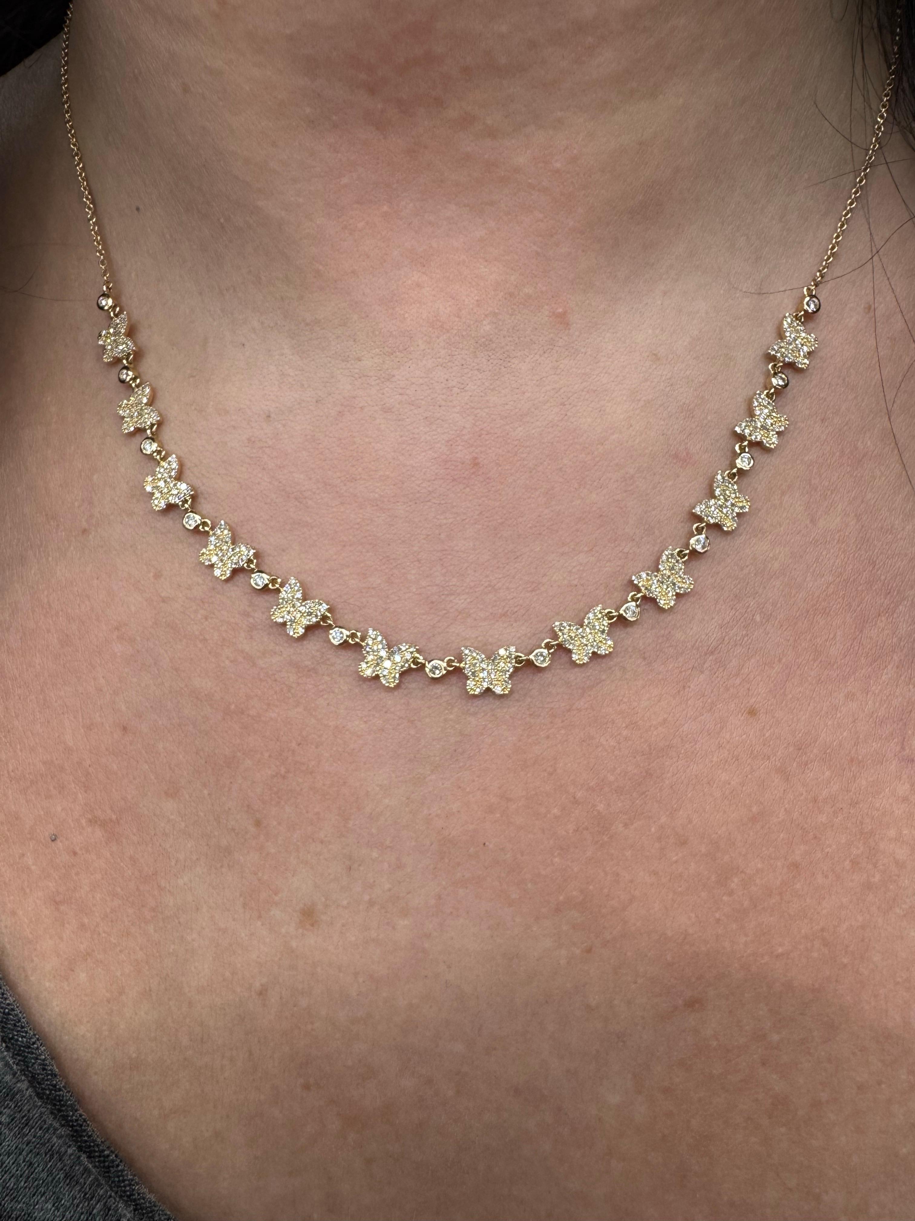Mehr Diamant-Schmetterlingsglieder-Halskette 1,16 Karat 14KT Gelbgold Verstellbar im Angebot 1