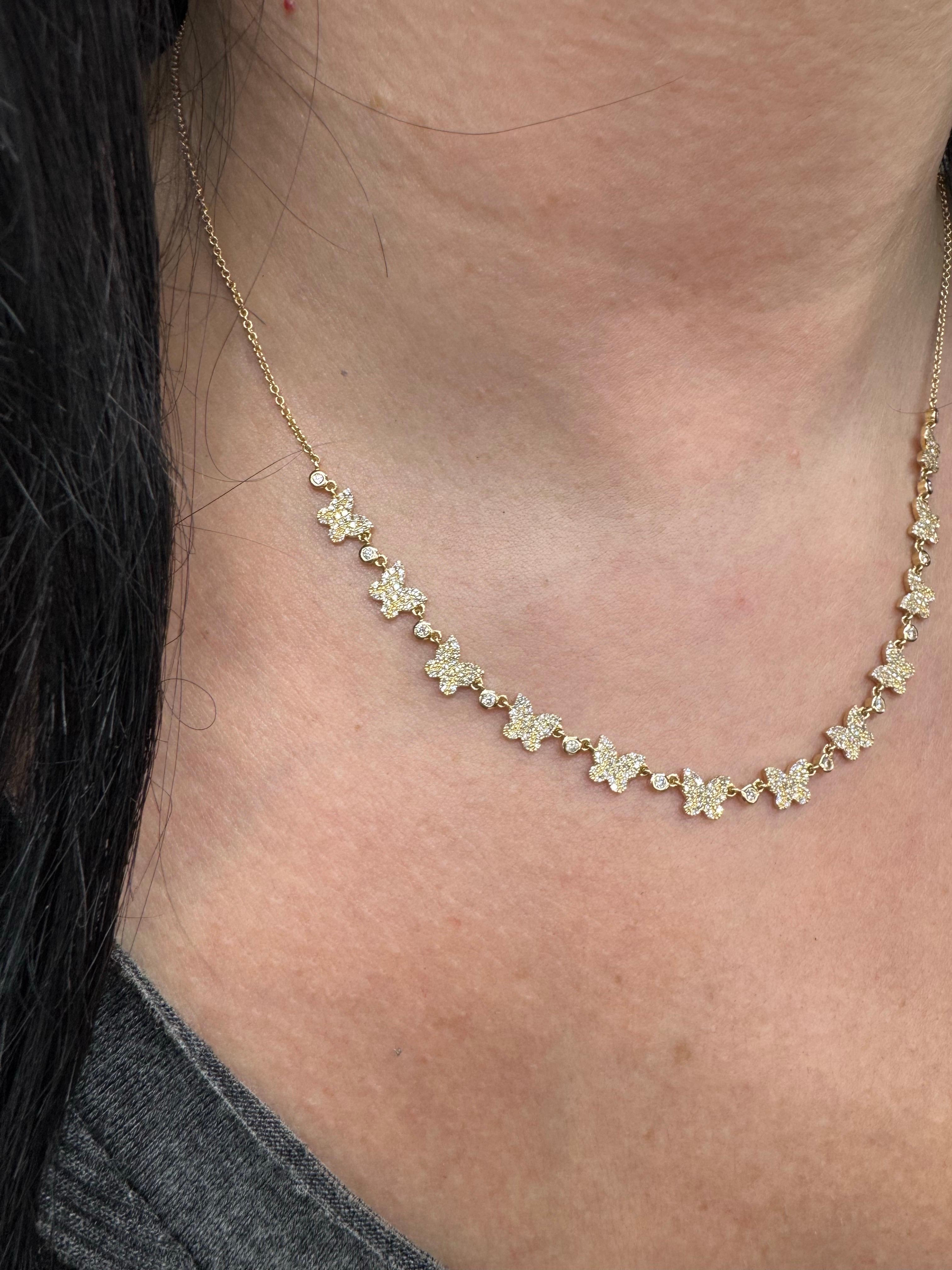 Mehr Diamant-Schmetterlingsglieder-Halskette 1,16 Karat 14KT Gelbgold Verstellbar im Angebot 2