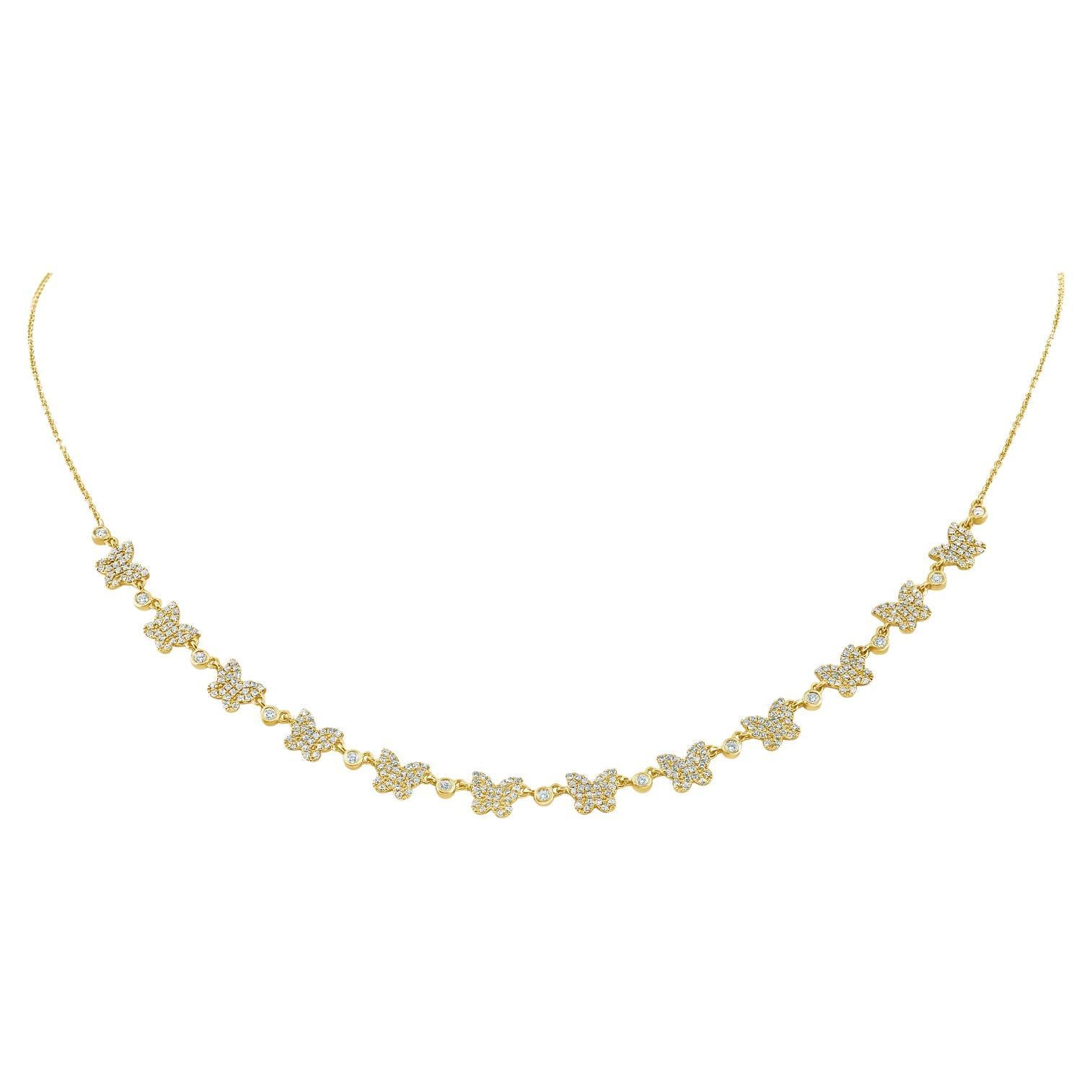 Mehr Diamant-Schmetterlingsglieder-Halskette 1,16 Karat 14KT Gelbgold Verstellbar