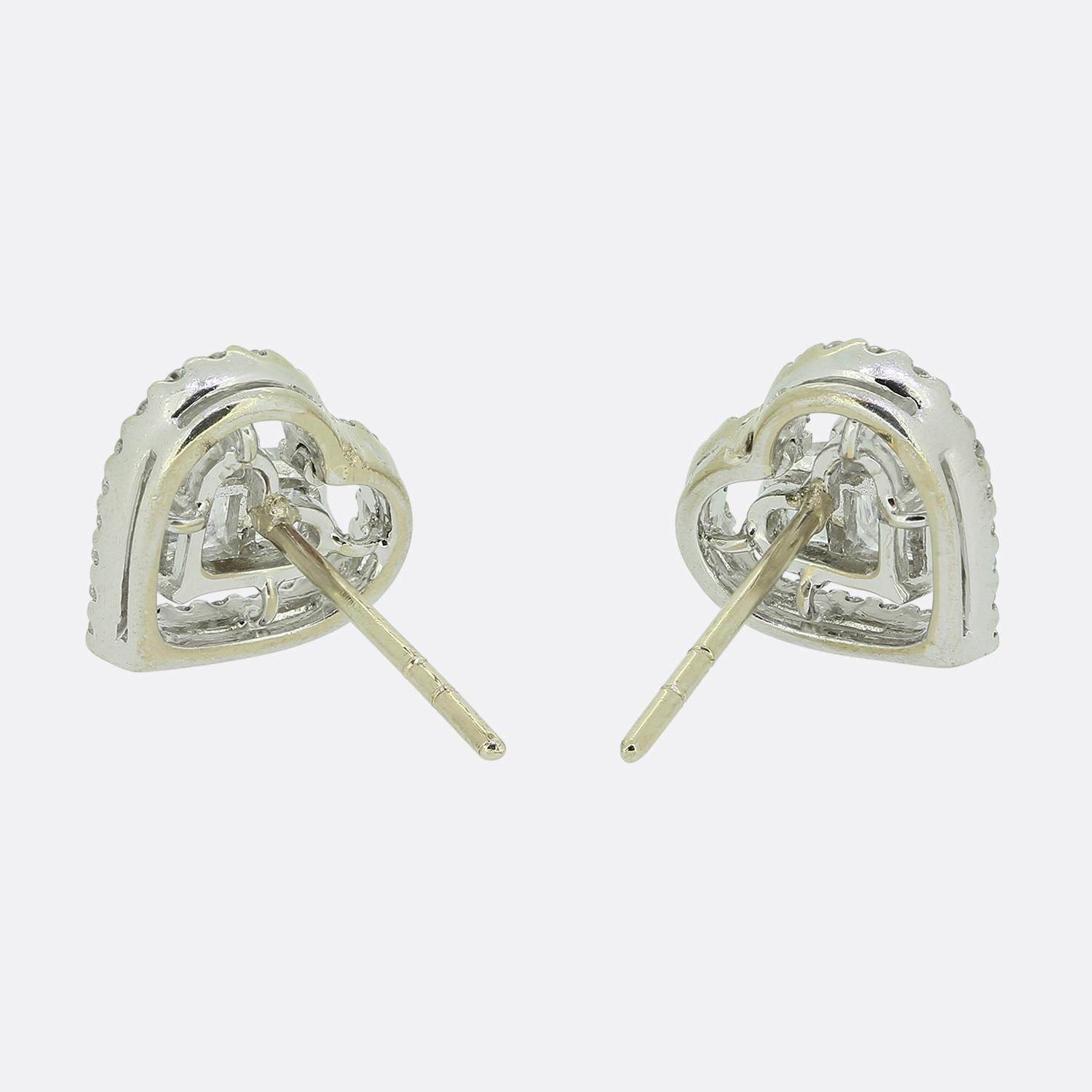Princess Cut Multi Diamond Cluster Heart Earrings For Sale