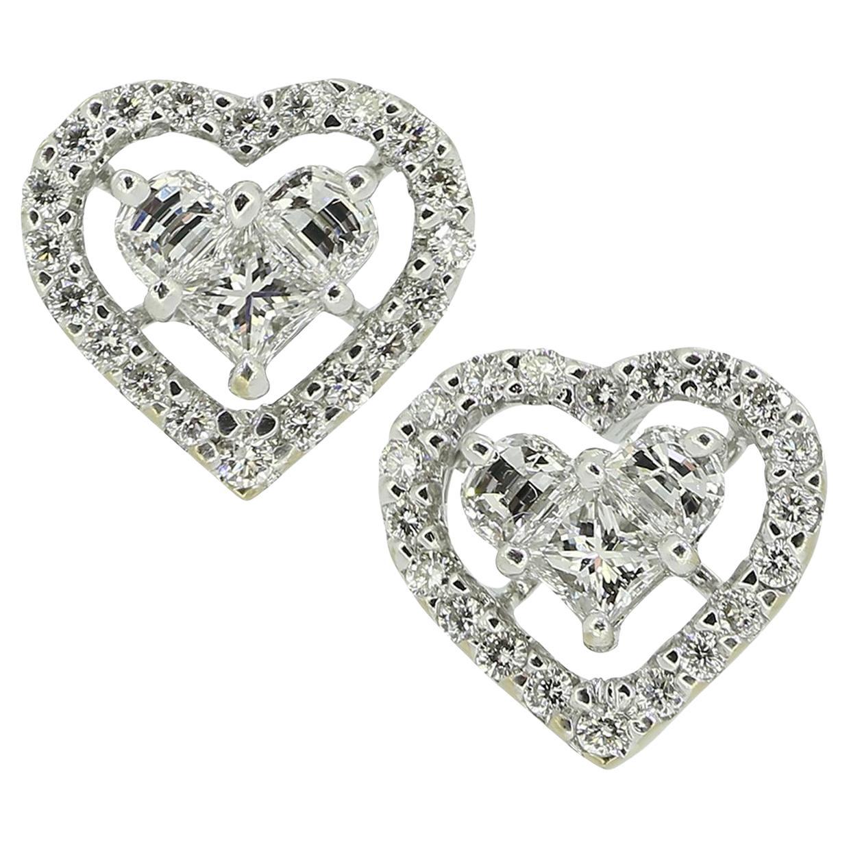Multi Diamond Cluster Heart Earrings