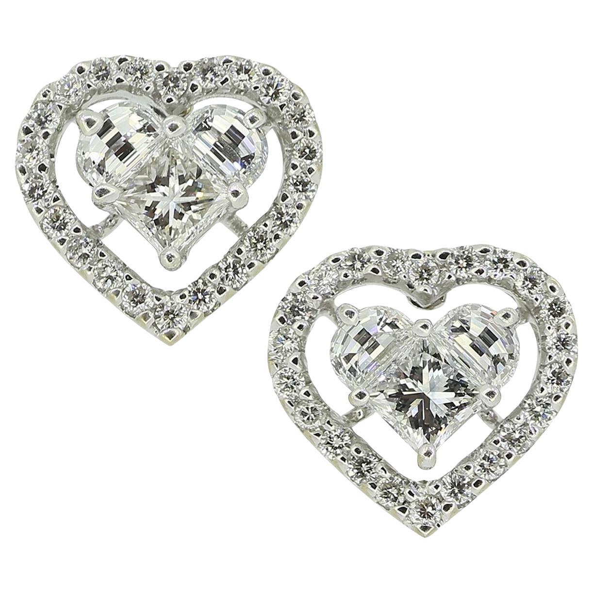 Multi Diamond Cluster Heart Earrings