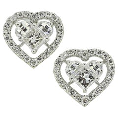 Multi Diamond Cluster Heart Earrings