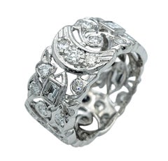 Multi Diamond Crescent Motif Cutout Wide Band Ring in Polished Platinum