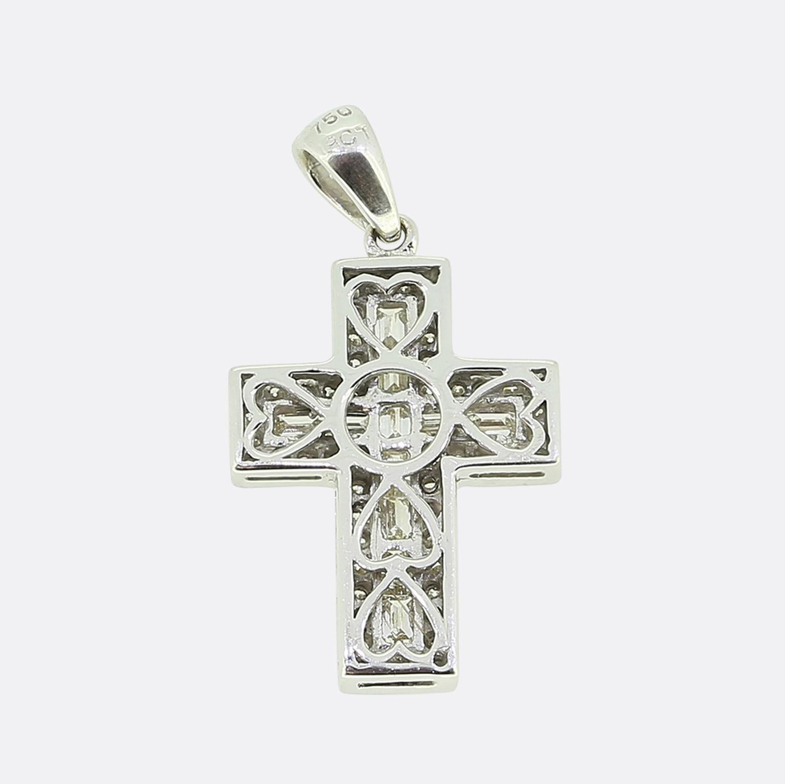 Baguette Cut Multi Diamond Cross Pendant For Sale