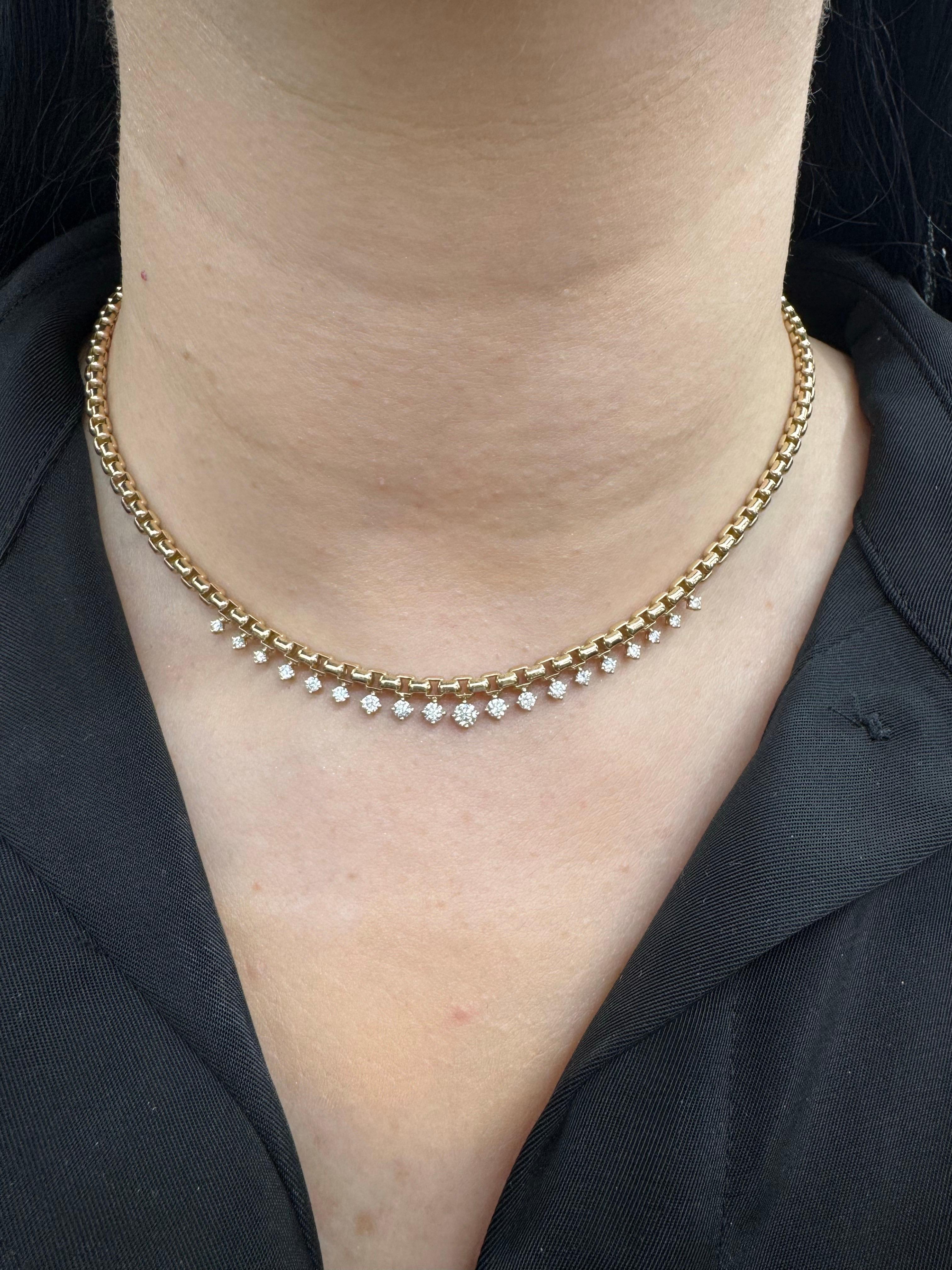 Collier à maillons en or jaune 14 carats avec pendentifs à diamants multiples 1.23 carats Ajustable en vente 5