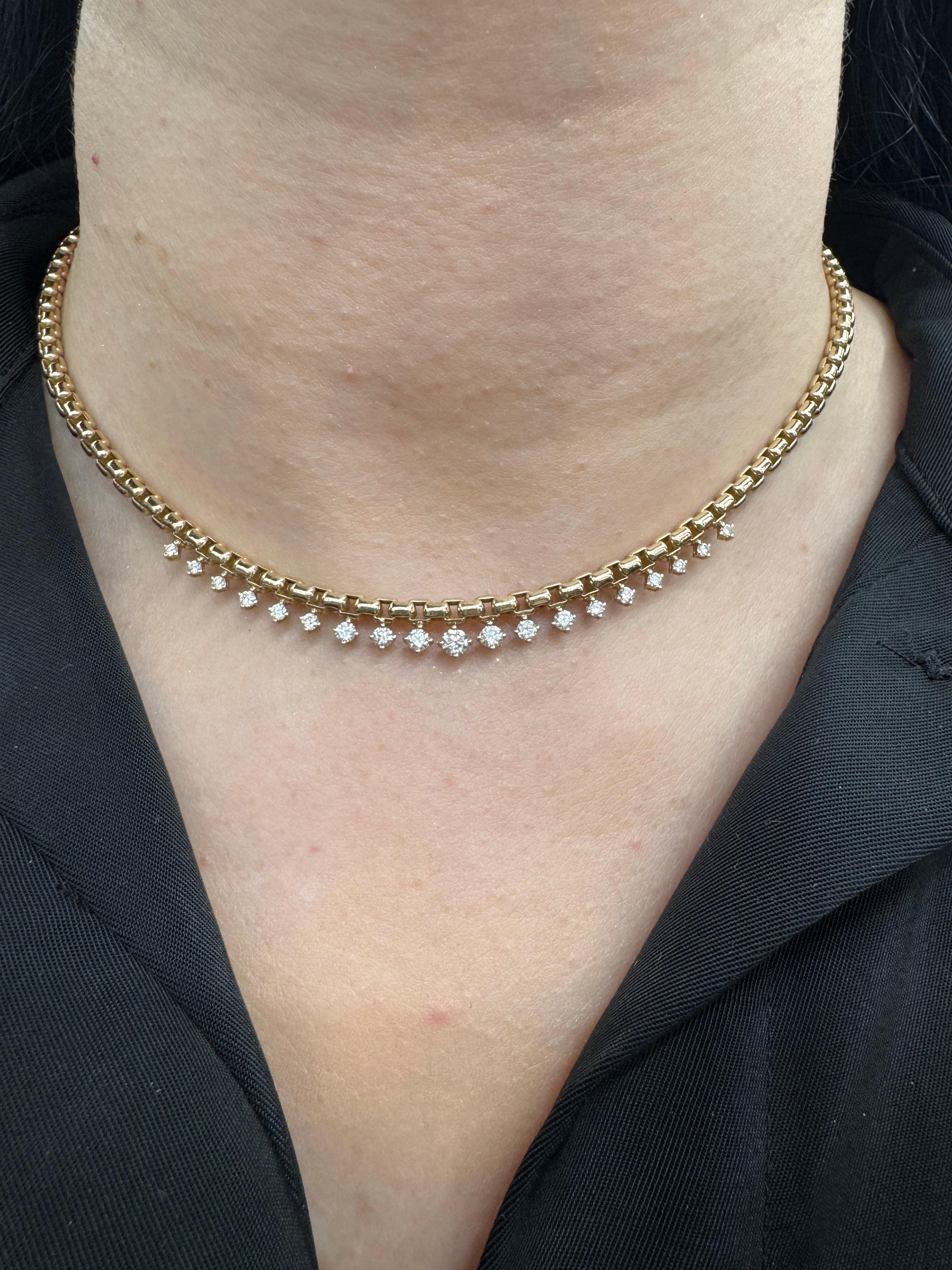 Collier à maillons en or jaune 14 carats avec pendentifs à diamants multiples 1.23 carats Ajustable en vente 6