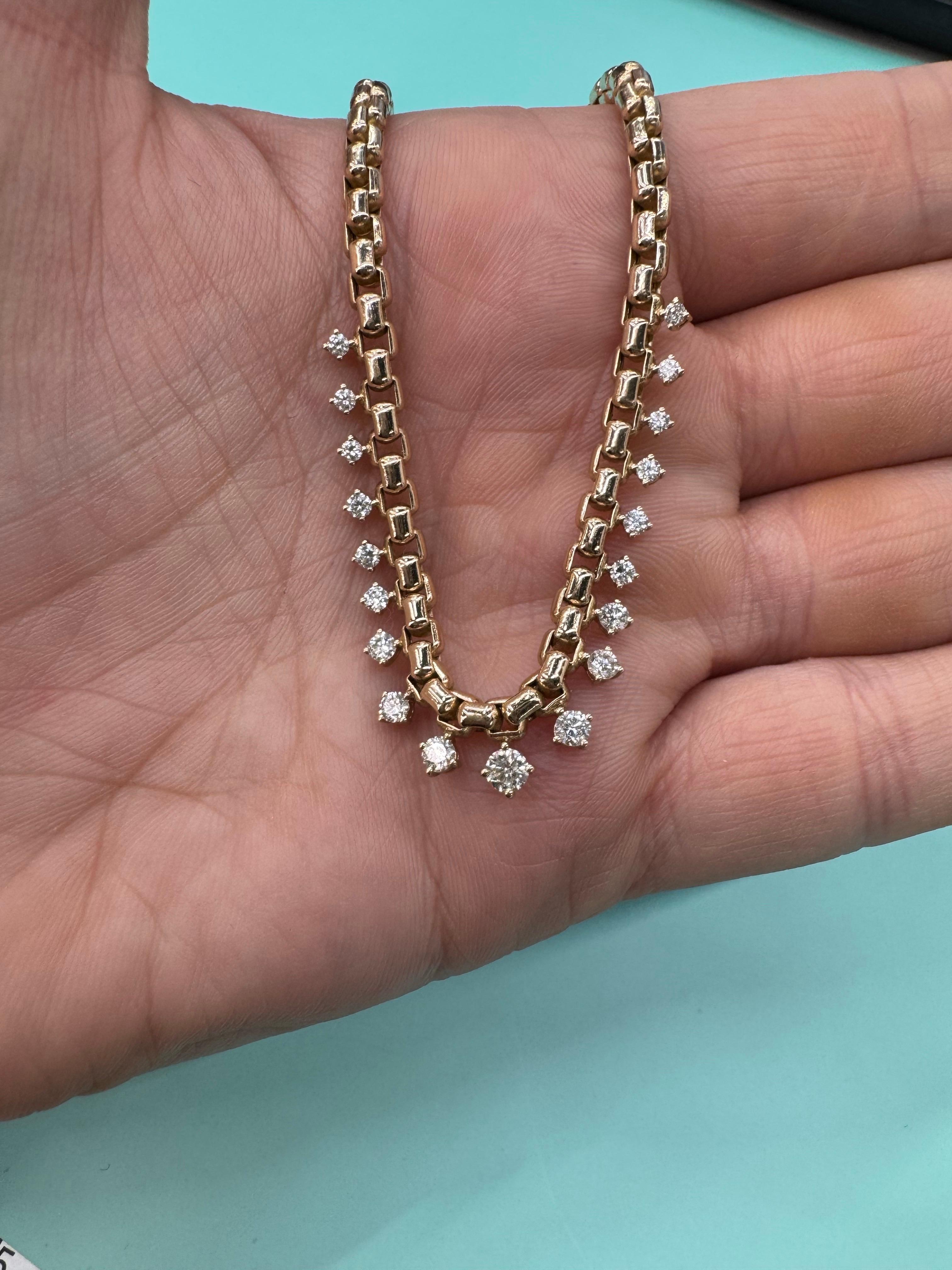 Collier à maillons en or jaune 14 carats avec pendentifs à diamants multiples 1.23 carats Ajustable Neuf - En vente à New York, NY