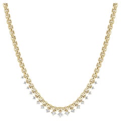 Multi Diamond Drop Box Link Necklace 1.23 Carats 14 Karat Yellow Gold Adjustable