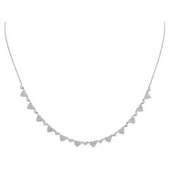 Multi Diamond Heart Bezel Link Necklace 0.94 Carats 14 Karat White Gold