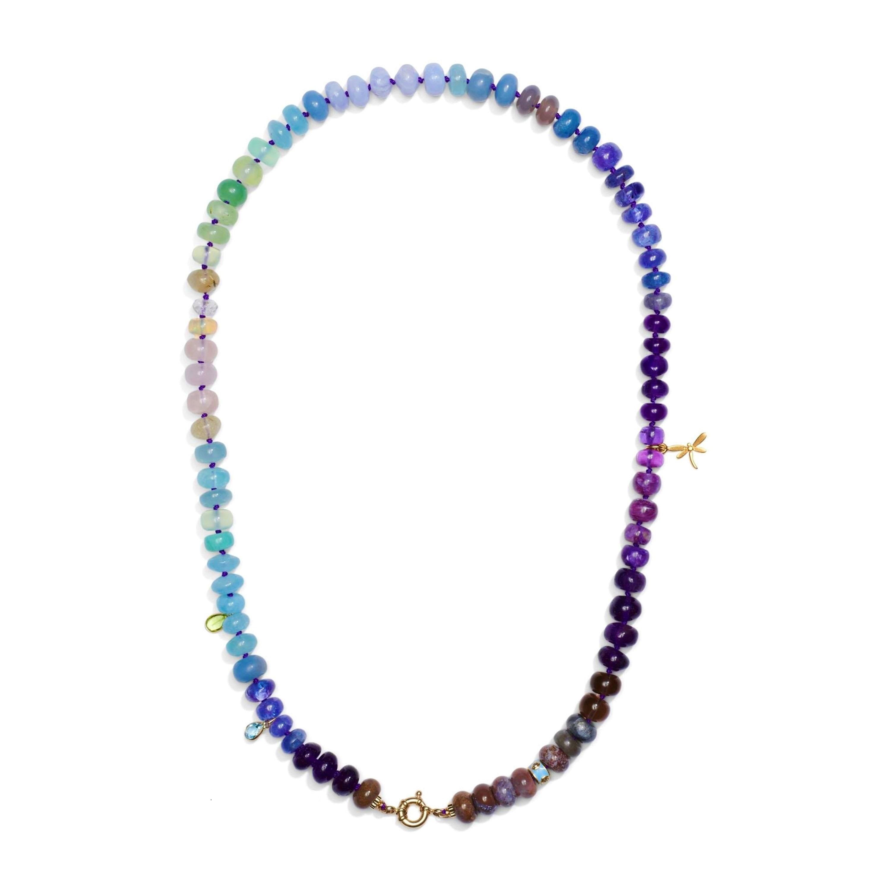 200 Carat Blue Sapphire and Fire Opal Diamond Charm Yellow Gold Necklace In New Condition For Sale In GOES, NL