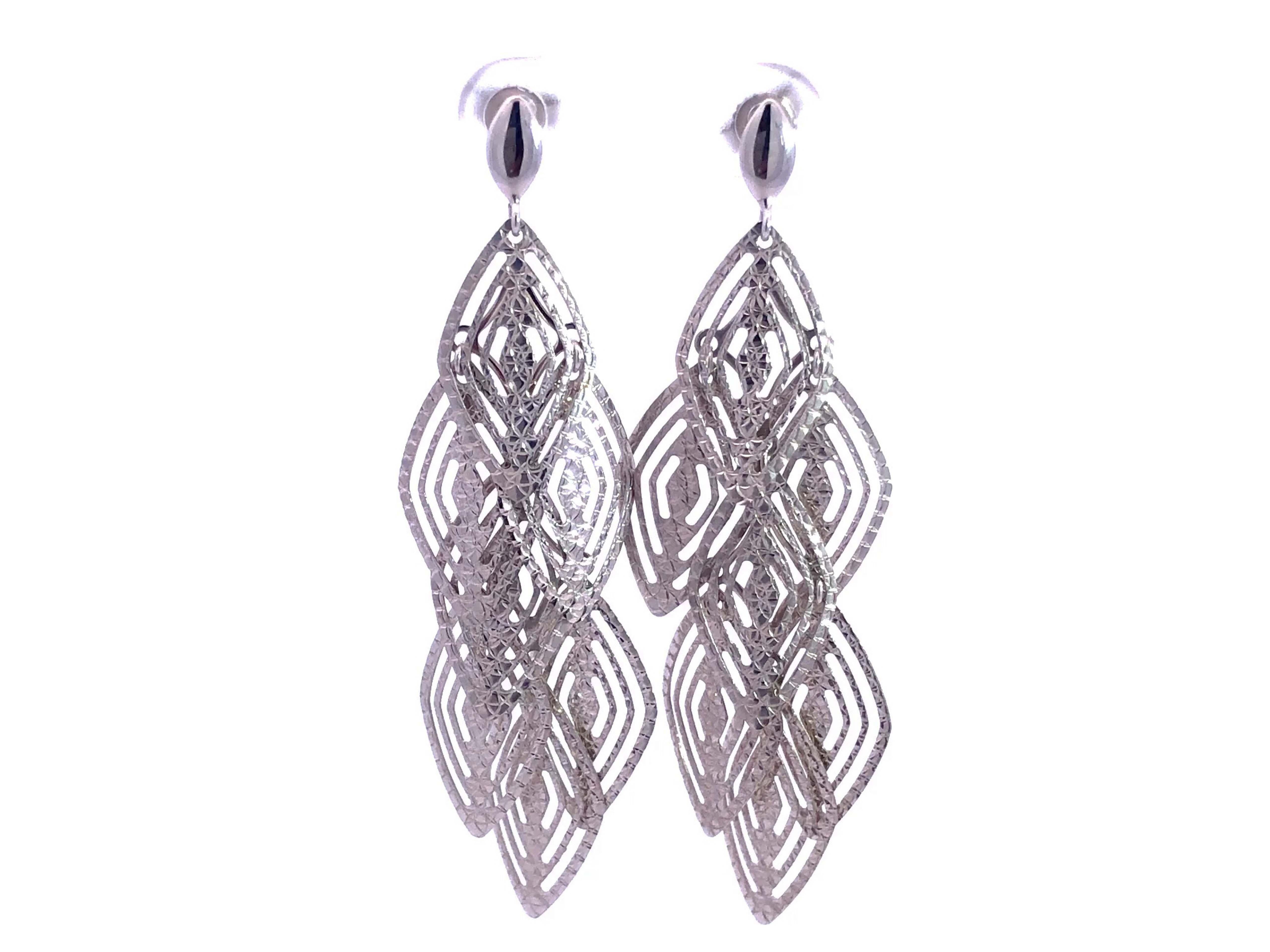Multi Diamond Shape Dangle Earrings in 14k White Gold In condizioni Nuovo a Honolulu, HI