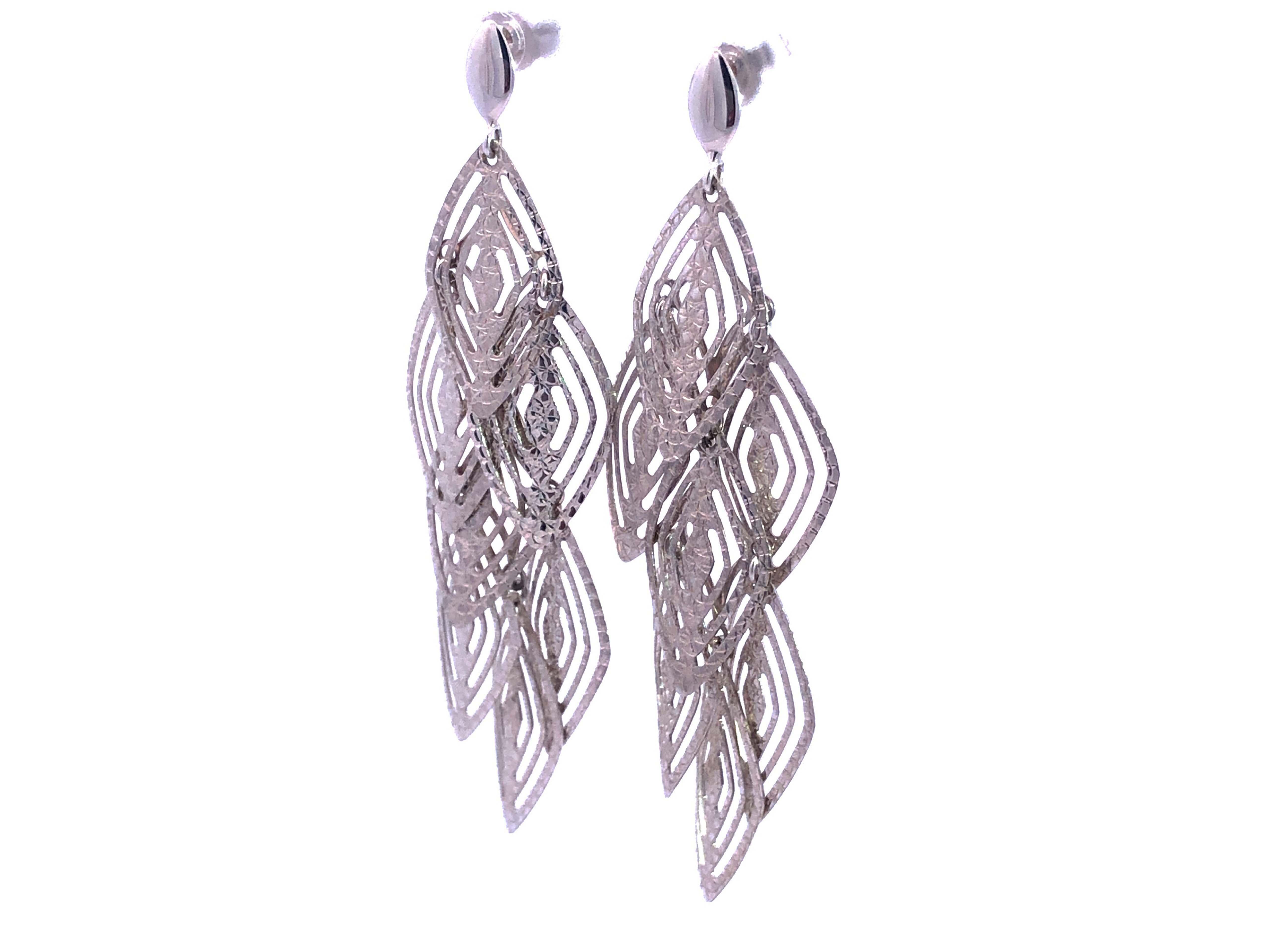 Multi Diamond Shape Dangle Earrings in 14k White Gold 3