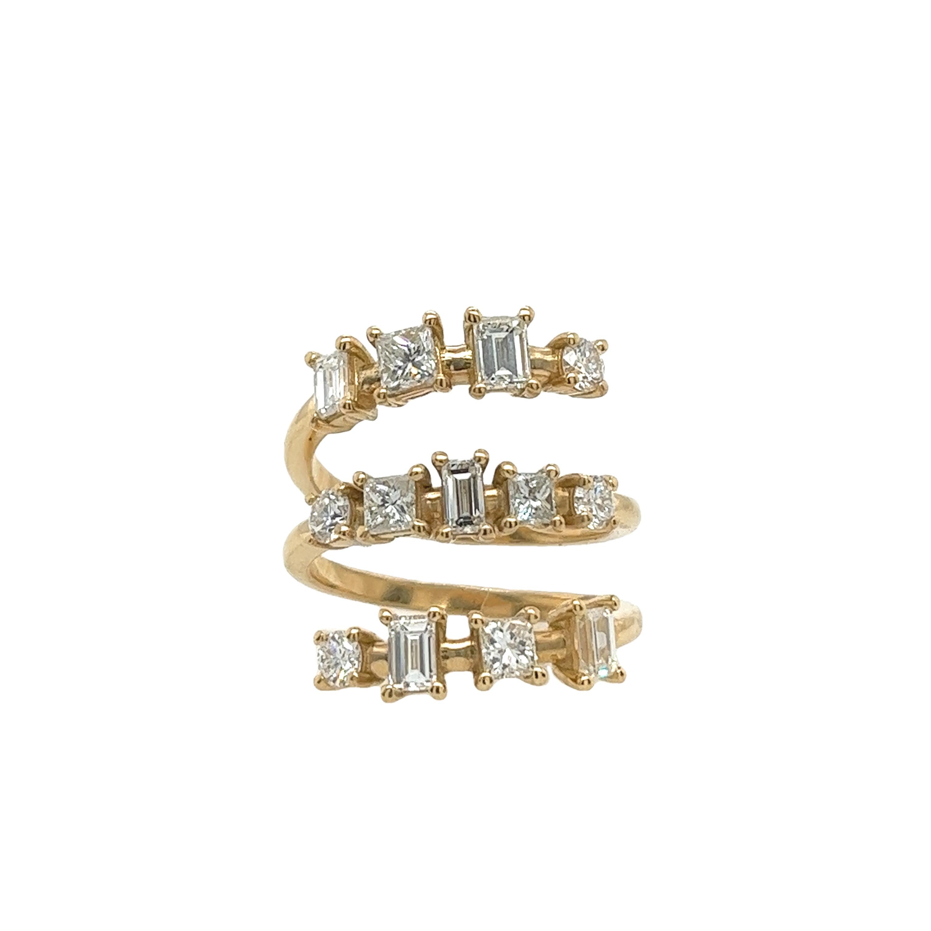 Multi Diamond Shaped Coil Ring, 2.10ct in total Set in 18ct Yellow Gold For Sale 3