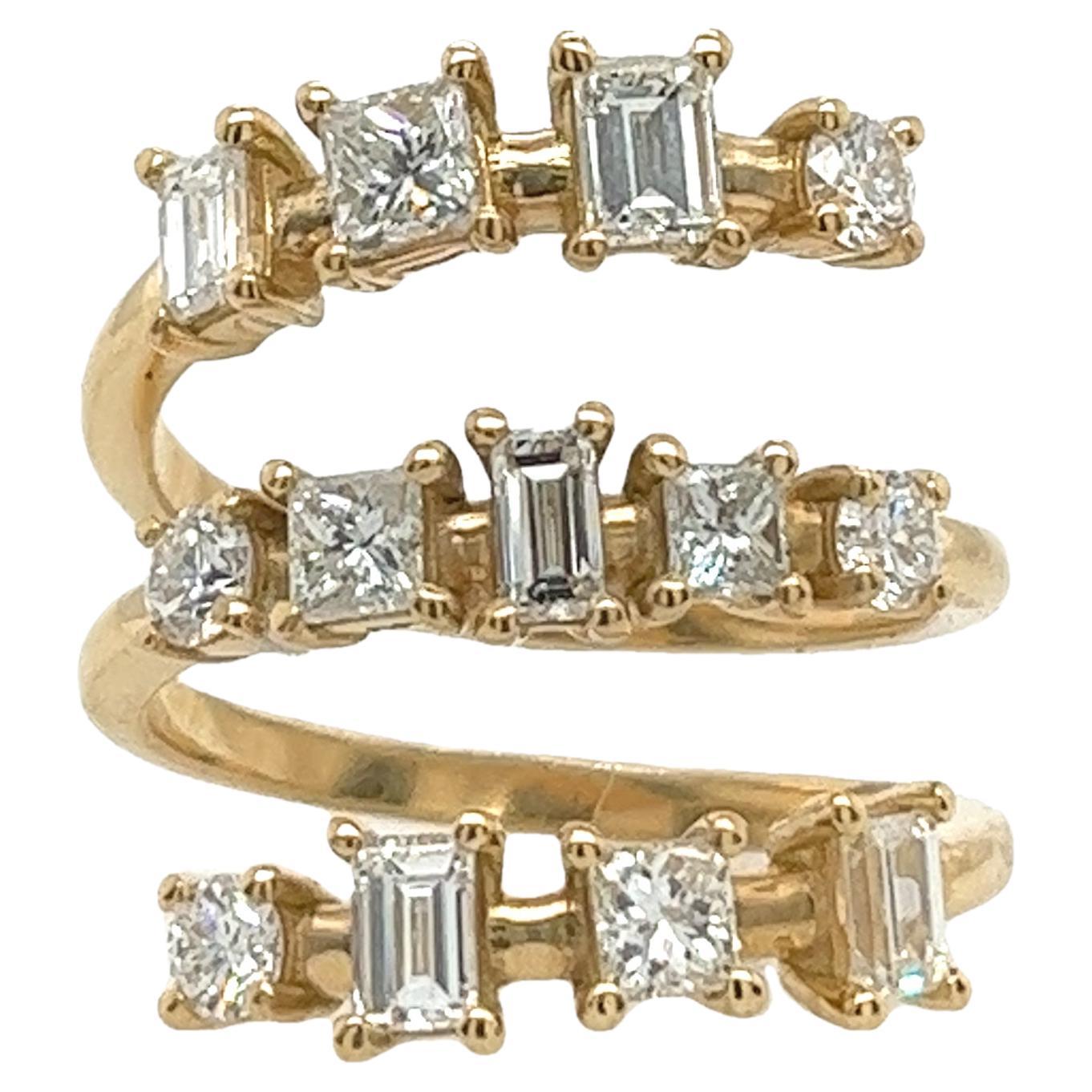 Multi Diamond Shaped Coil Ring, 2.10ct in total Set in 18ct Yellow Gold For Sale