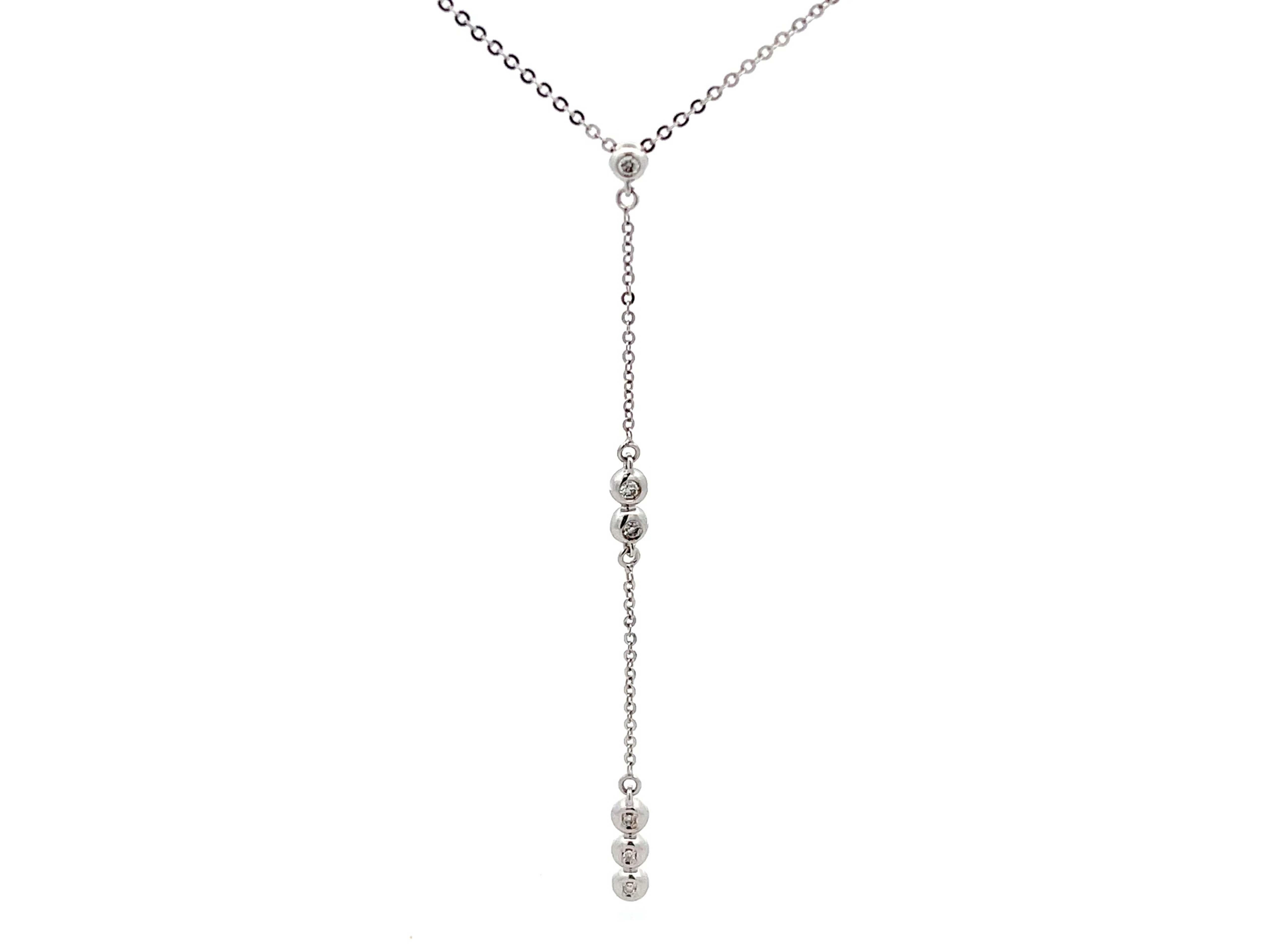 Brilliant Cut Multi Diamond Y-Drop Necklace in 14k White Gold For Sale