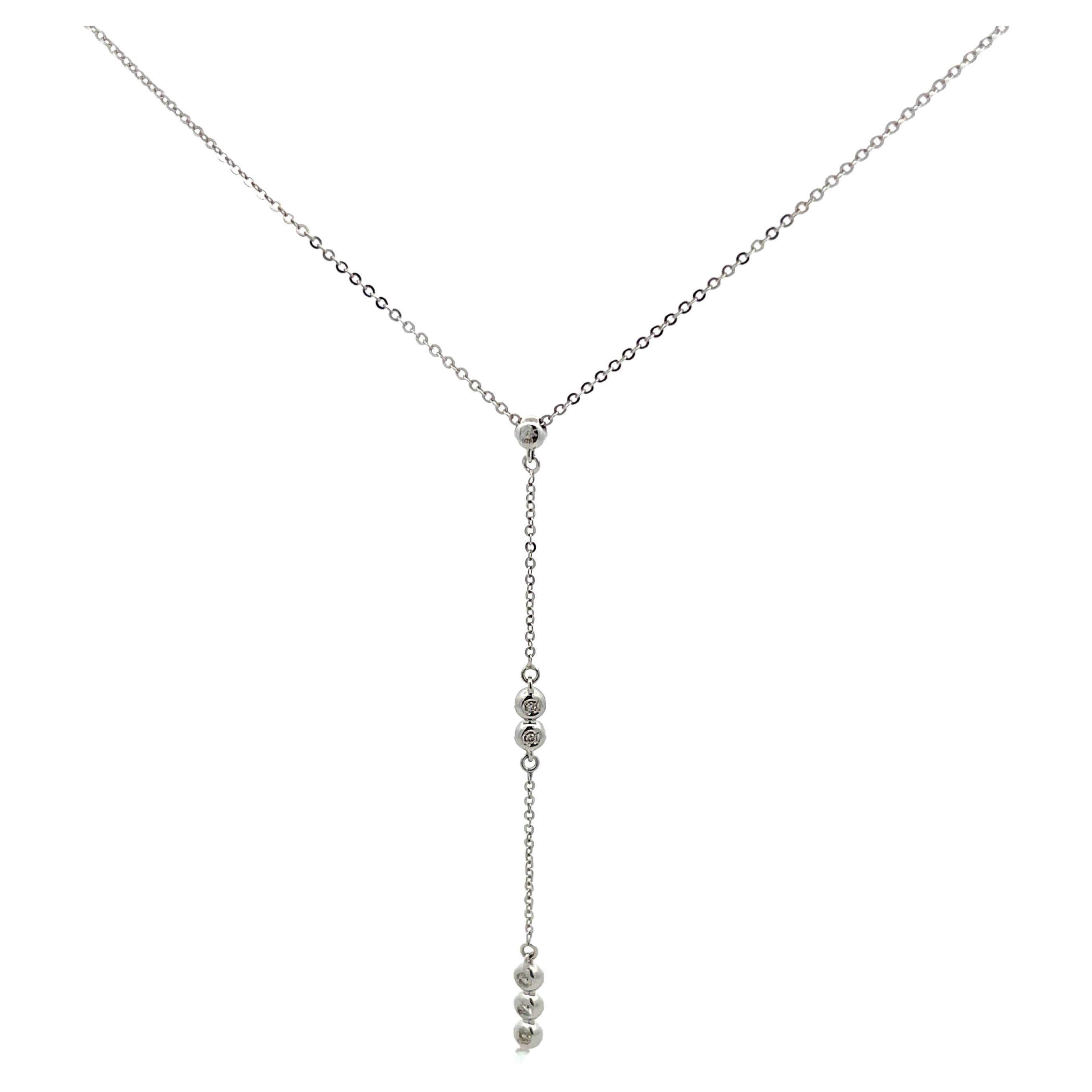 Multi Diamond Y-Drop Necklace in 14k White Gold For Sale