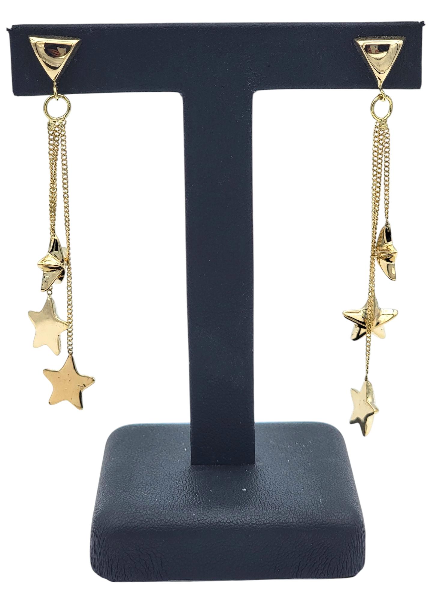 Multi-Dimensional Star Trio Tiered Dangle Earrings in 14 Karat Yellow Gold For Sale 5
