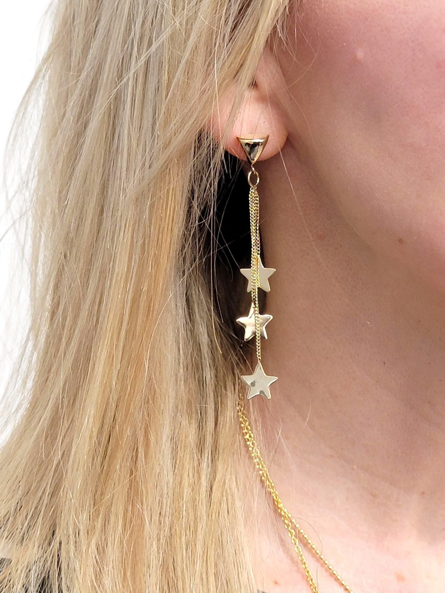 Multi-Dimensional Star Trio Tiered Dangle Earrings in 14 Karat Yellow Gold For Sale 6