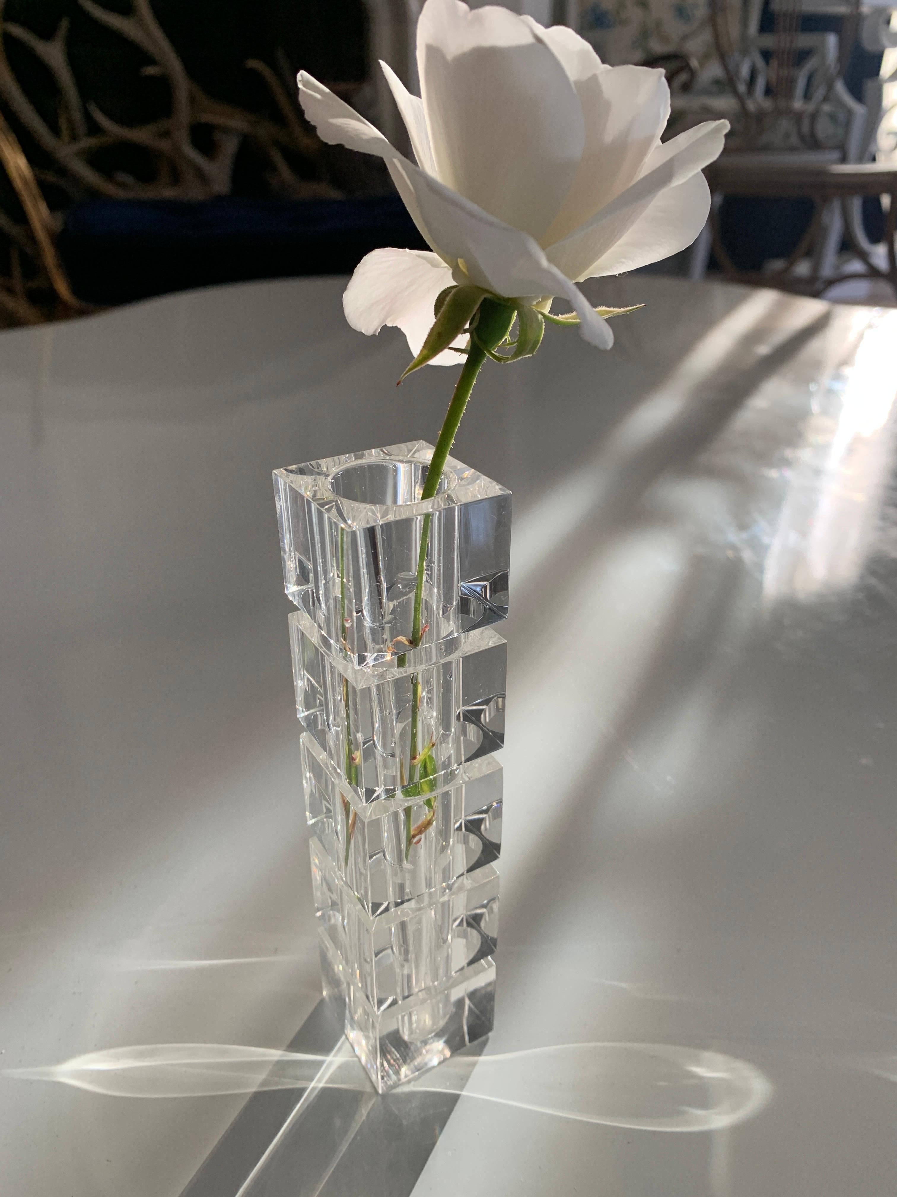 Acrylic bud vase - the way the light catches this piece you would swear it is crystal - very structurally pleasing and simple, yet stunning.