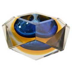 Multi Faceted Murano Glass Ashtray Attributed to F. Poli by Vetri Molati Murano