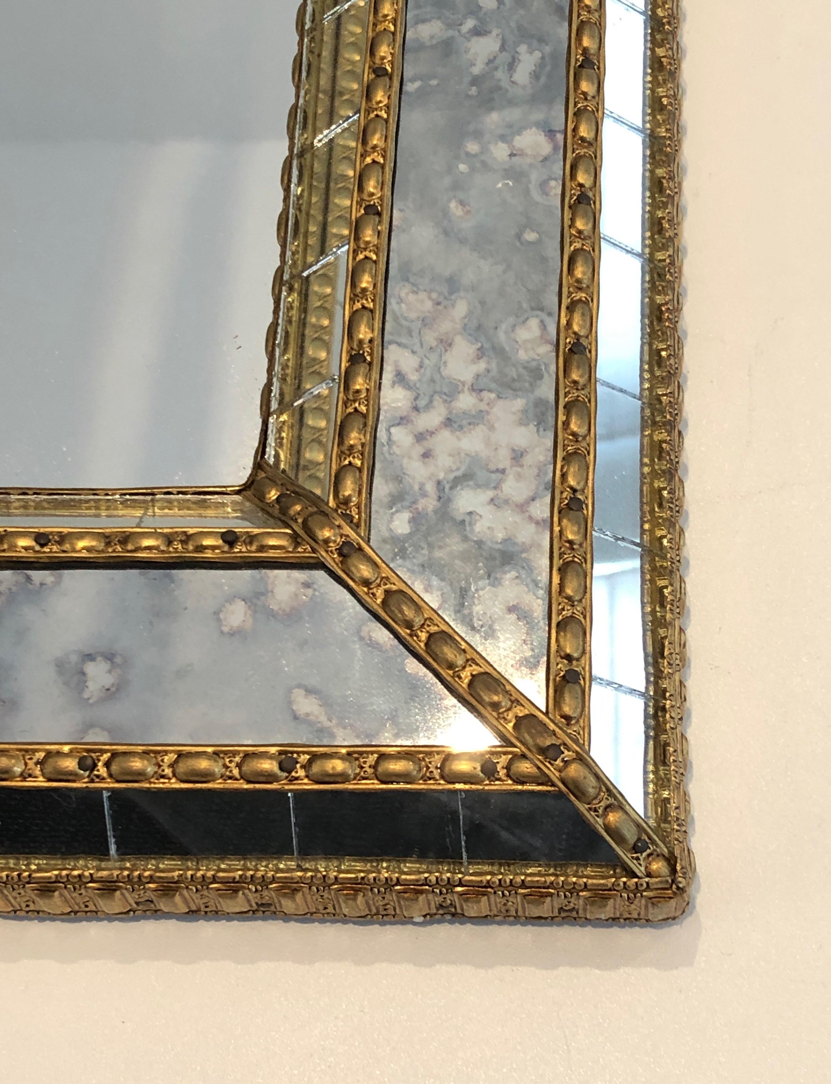 Multi-Facets Mirror Rounded on Top with Brass Garlands, French, Circa 1970 10