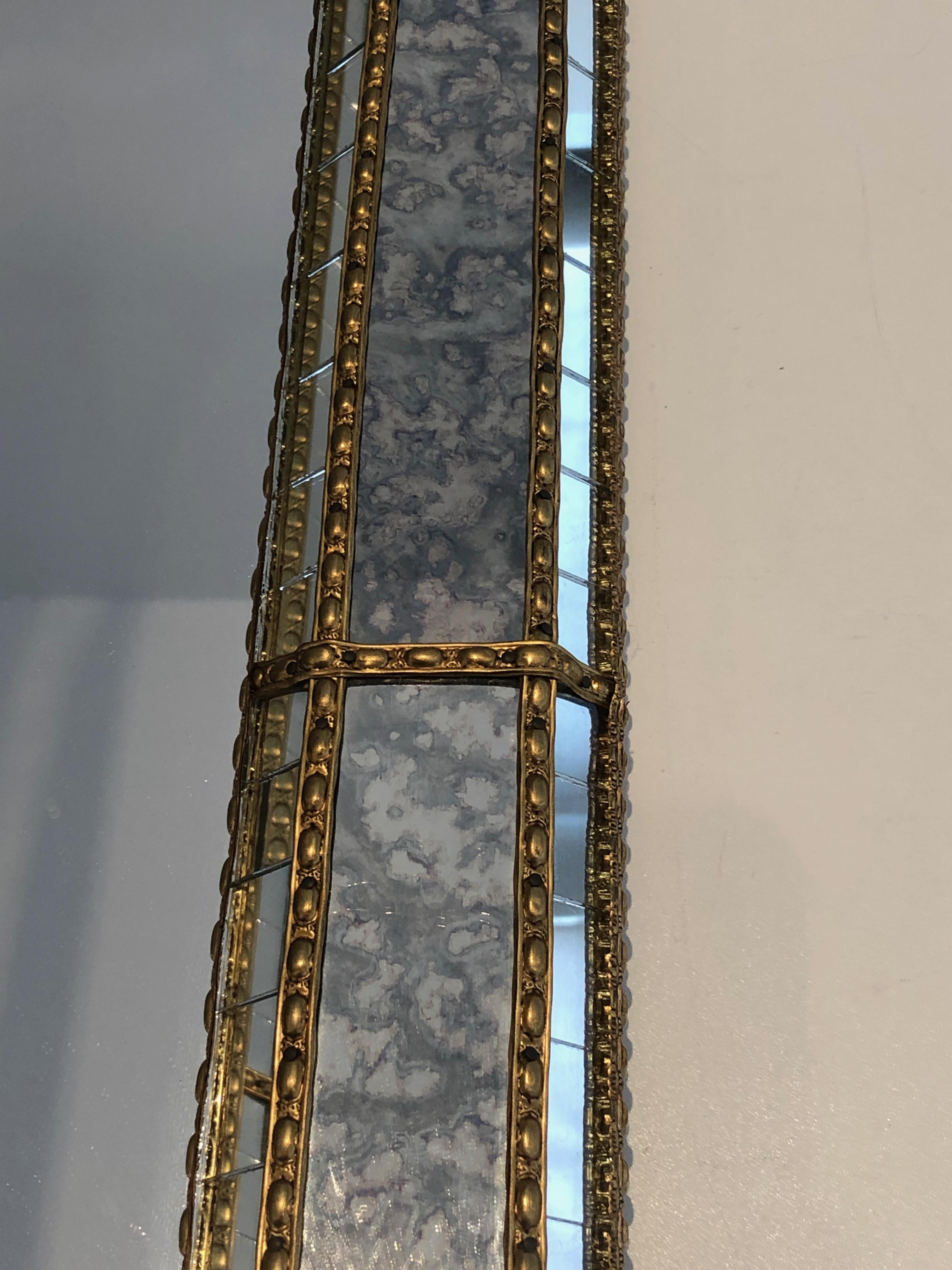 Multi-Facets Mirror Rounded on Top with Brass Garlands, French, Circa 1970 11