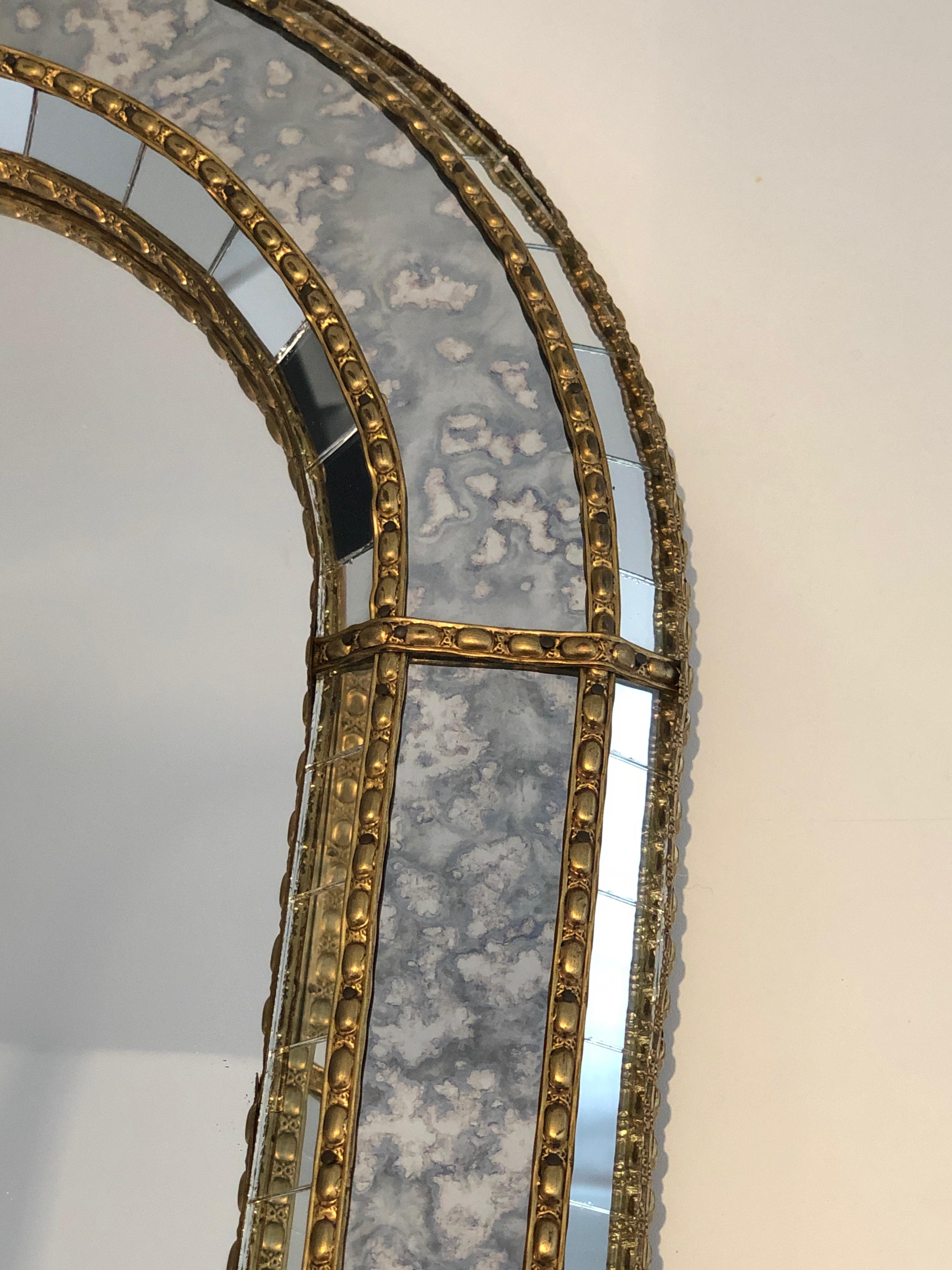 Multi-Facets Mirror Rounded on Top with Brass Garlands, French, Circa 1970 1