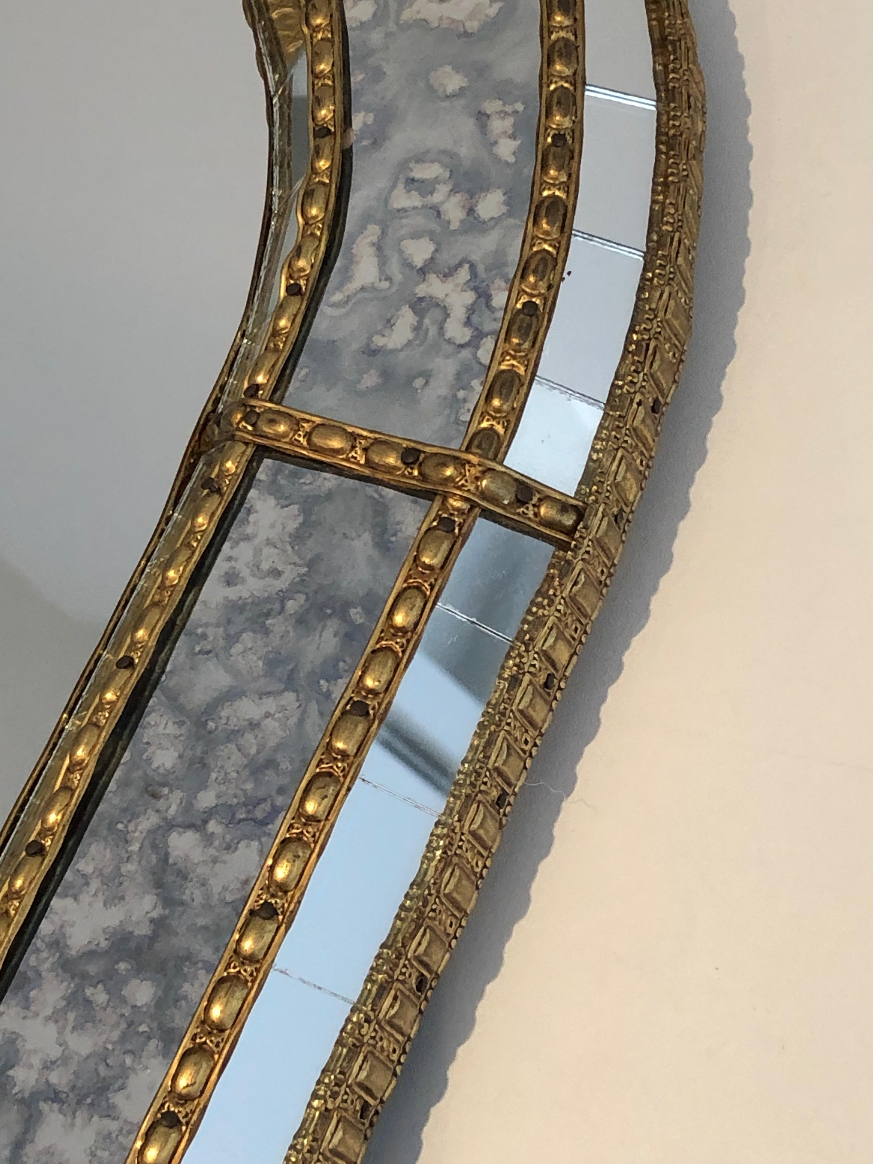 Multi-Facets Mirror Rounded on Top with Brass Garlands, French, Circa 1970 2